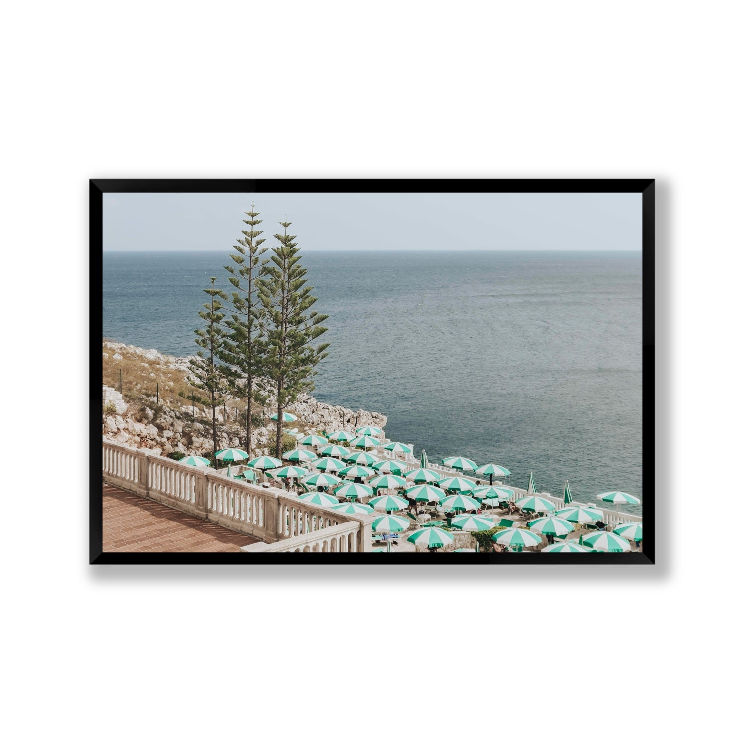 Azure Horizon Puglia beach coastal wall art Gallery full-bleed fine art print in black frame