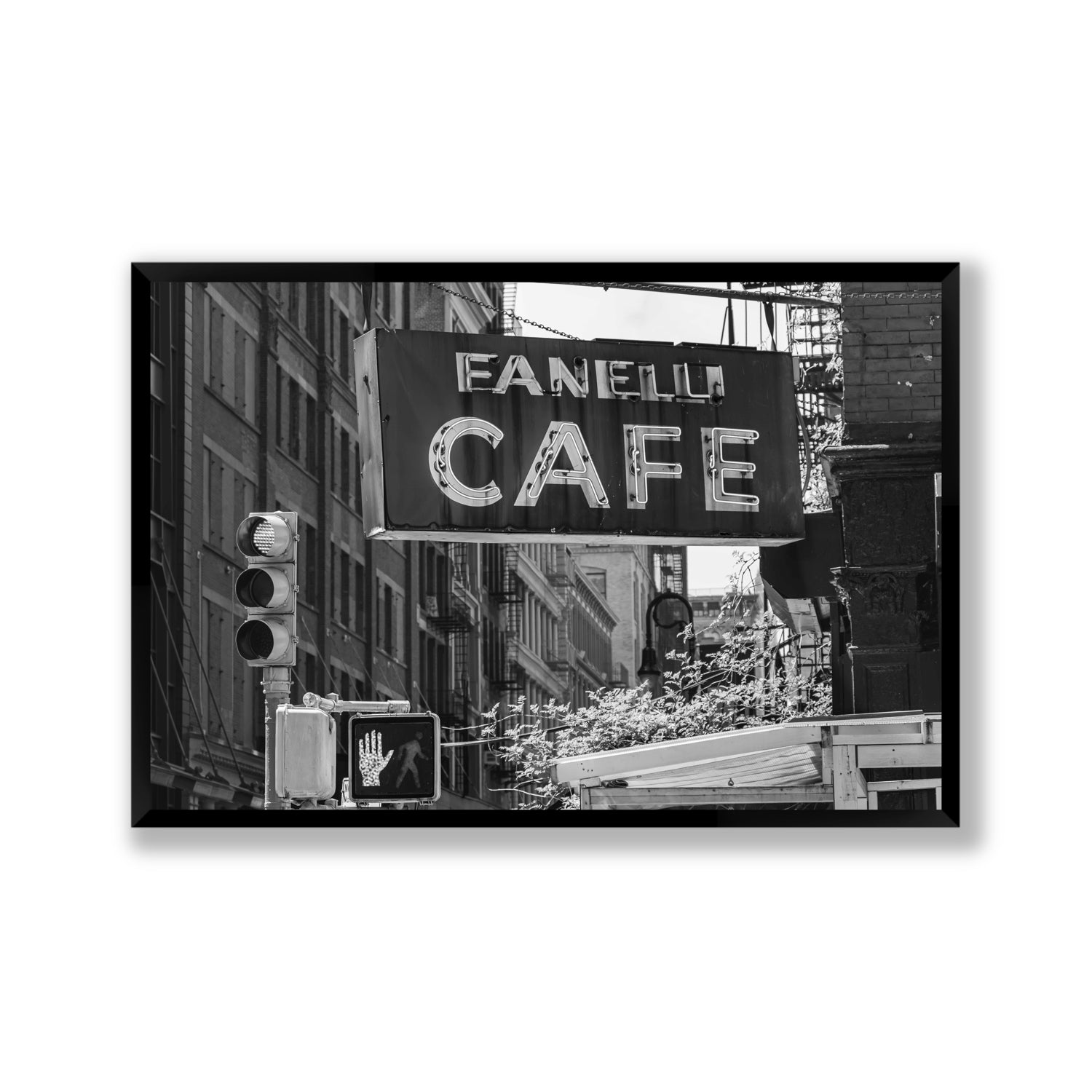 Soho Neon New York NYC Black & White wall art Gallery full-bleed fine art print in black frame