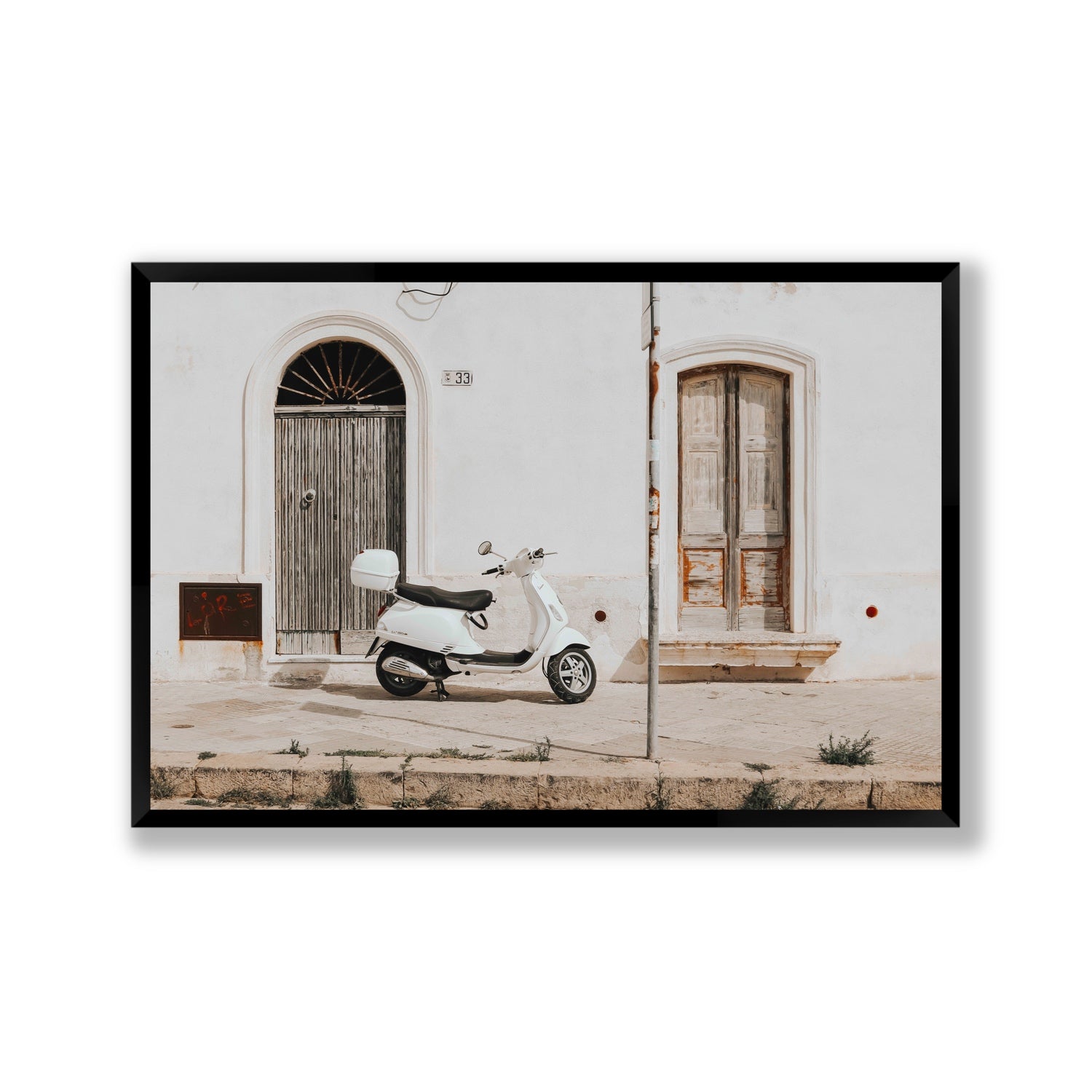 Vespa Nostalgia Puglia Italian wall art Gallery full-bleed fine art print in black frame