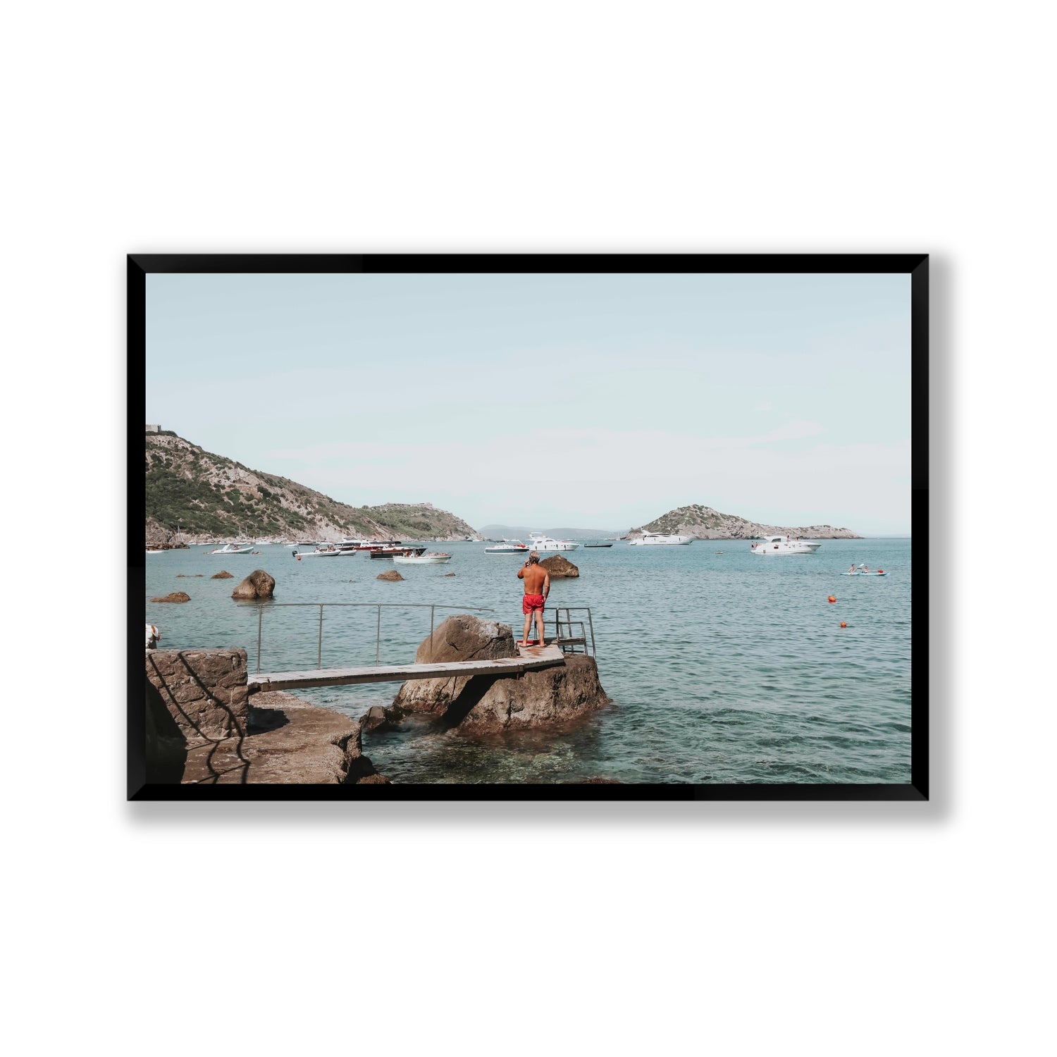 Out Of Office Tuscany coastal Italian wall art Gallery full-bleed fine art print in black frame