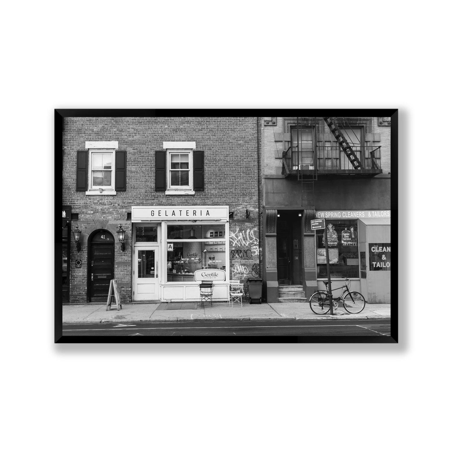 West Village Dolcezza New York NYC Black & White wall art Gallery full-bleed fine art print in black frame