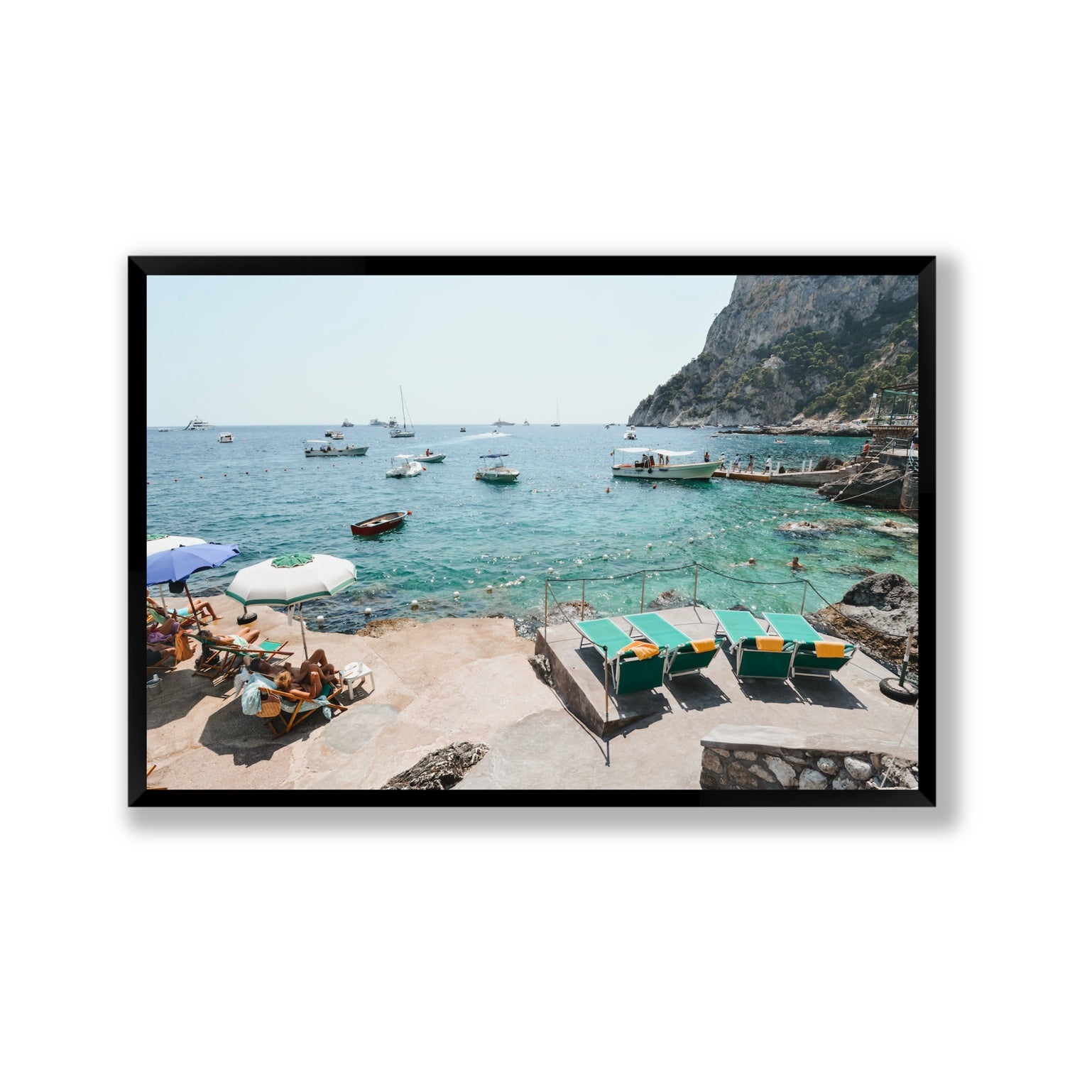 Save Me A Seat Capri Mediterranean wall art Gallery full-bleed fine art print in black frame