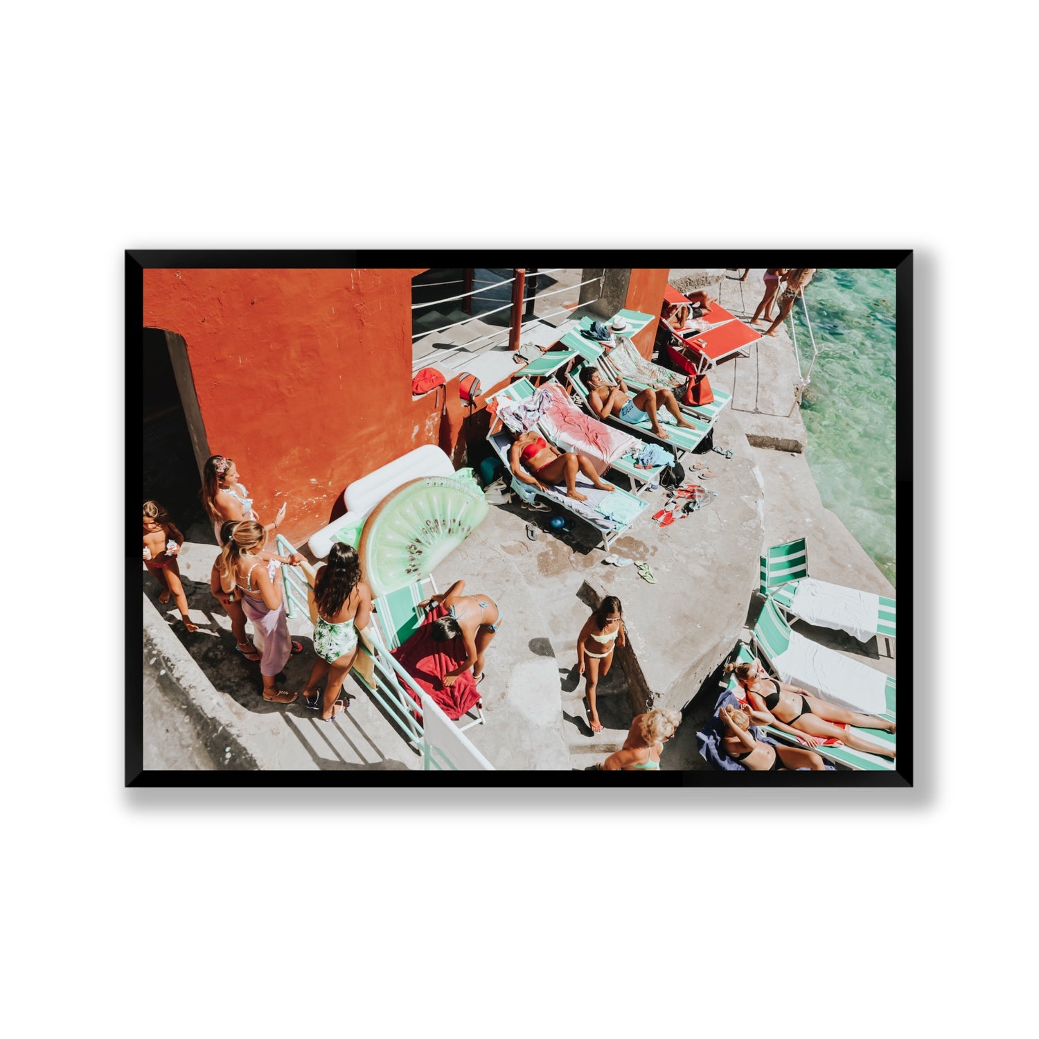 Italianita Capri beach Mediterranean wall art Gallery full-bleed fine art print in black frame