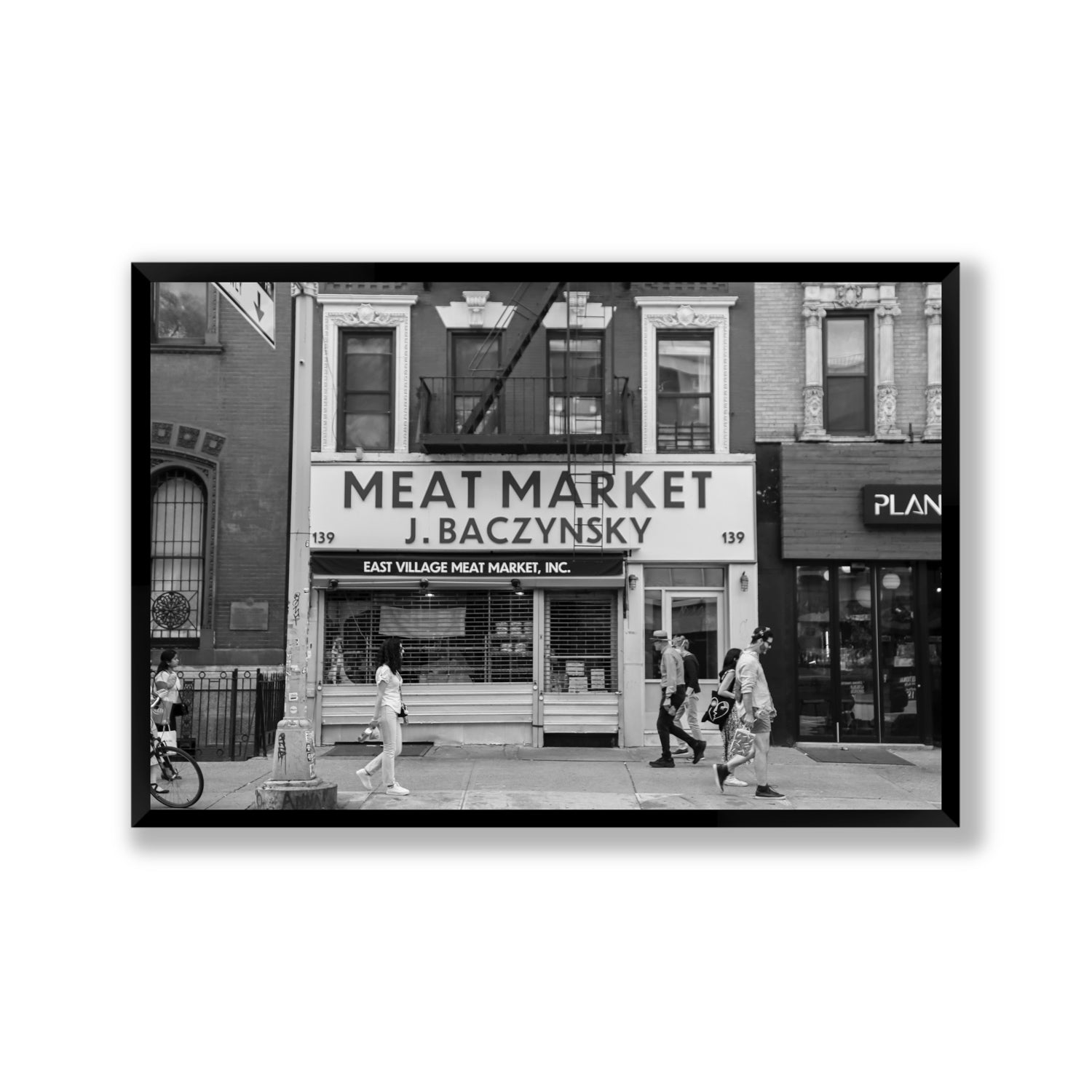 Meat District New York NYC Black & White wall art Gallery full-bleed fine art print in black frame