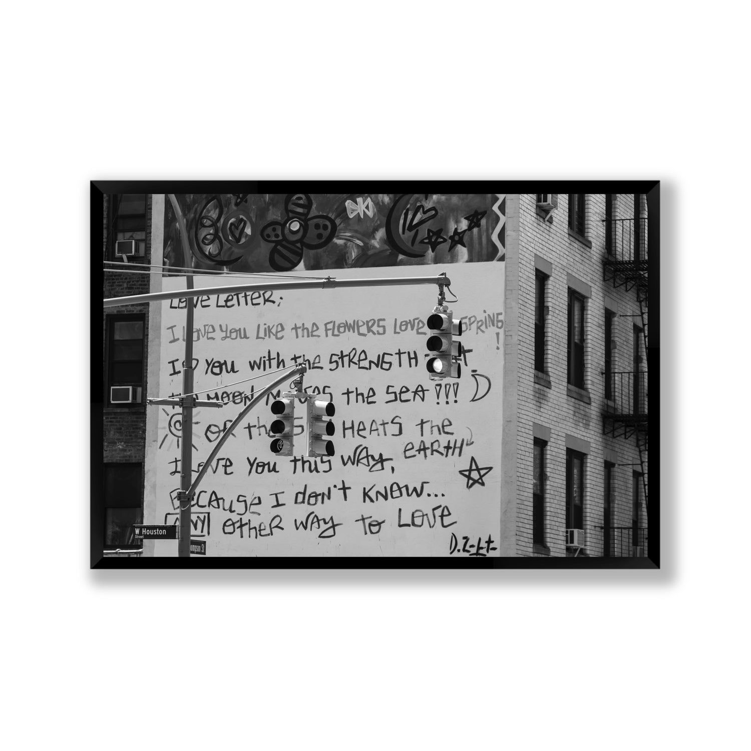 Love Letter New York NYC Black & White wall art Gallery full-bleed fine art print in black frame