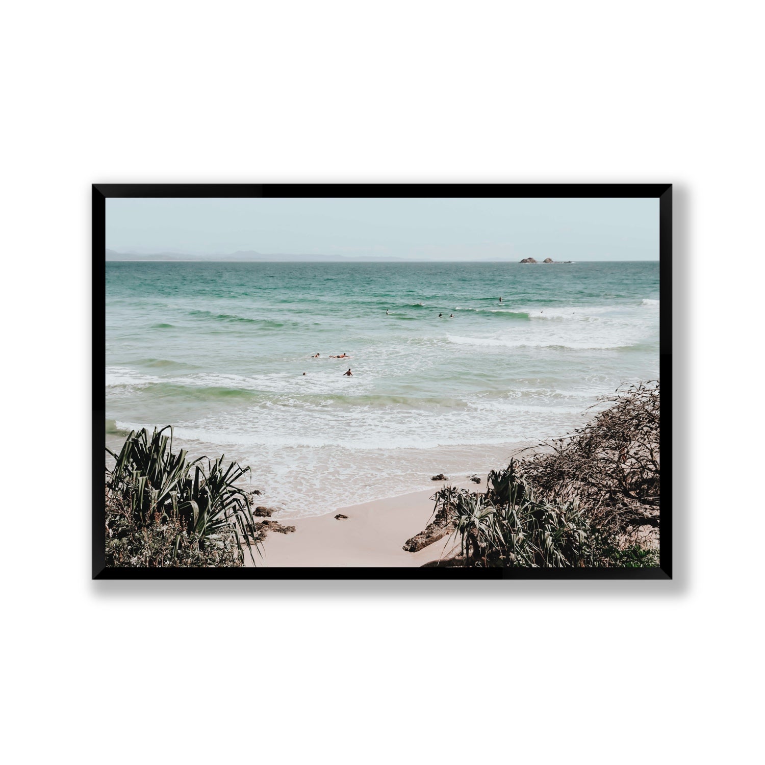 Surf City Byron Bay Surf coastal wall art Gallery full-bleed fine art print in black frame