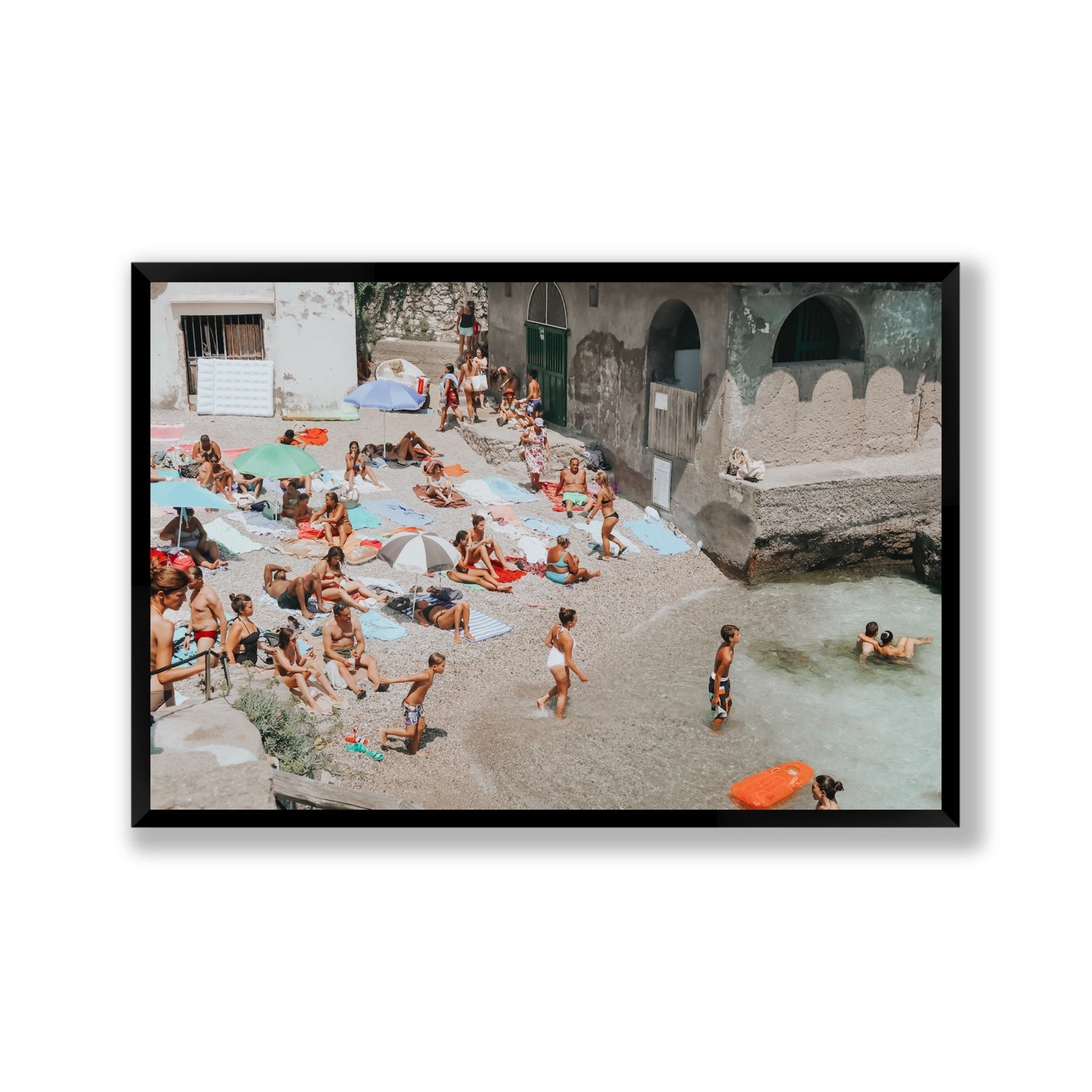 Heatwave Capri beach coastal wall art Gallery full-bleed fine art print in black frame