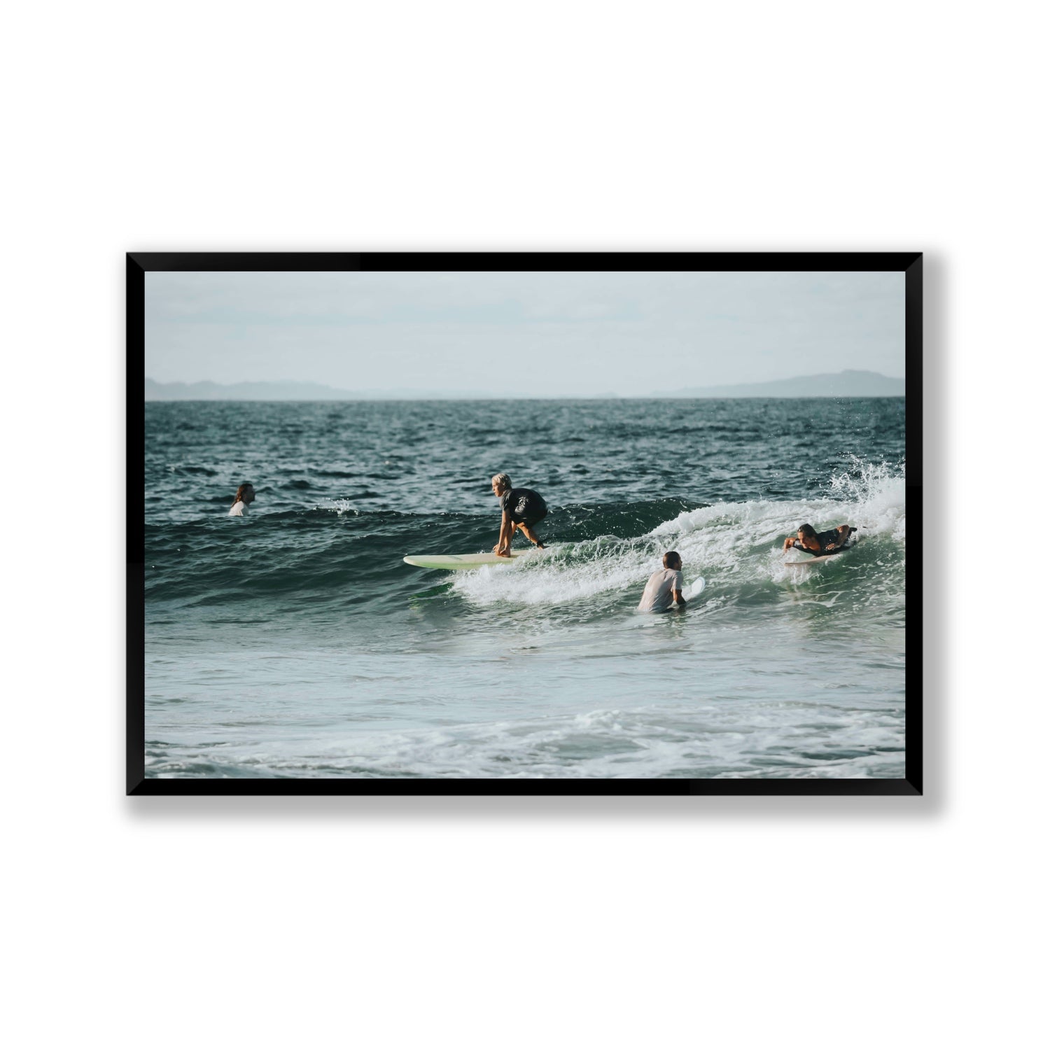 The Boys of Summer Byron Bay Surf coastal wall art Gallery full-bleed fine art print in black frame