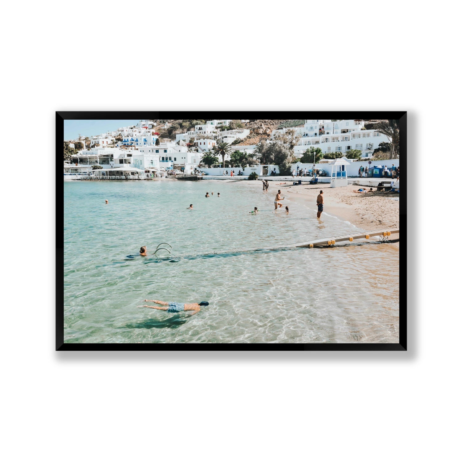 Bathe Yourself In Beauty Mykonos Greek island wall art Gallery full-bleed fine art print in black frame