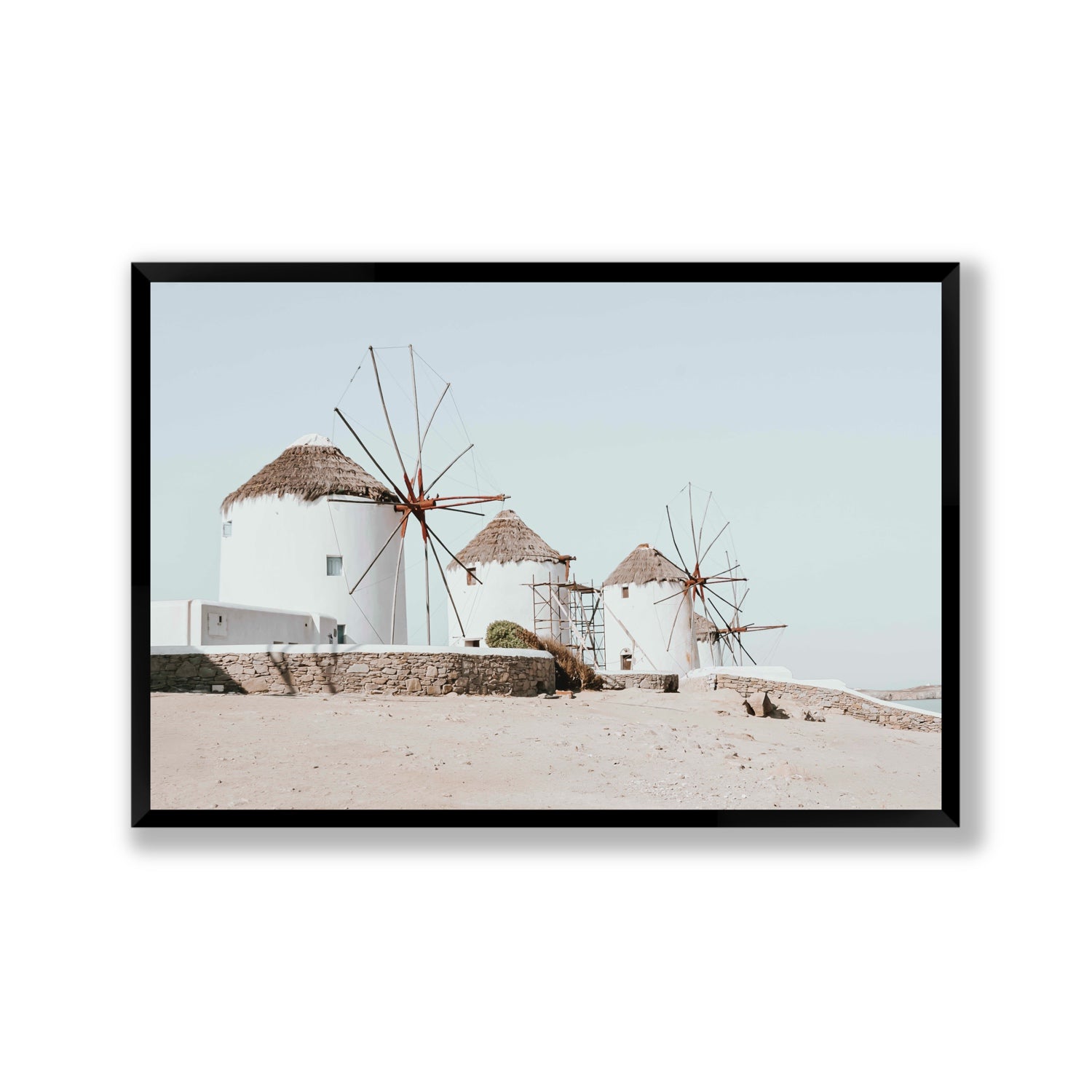 Rustic Icons Mykonos Greek island wall art Gallery full-bleed fine art print in black frame
