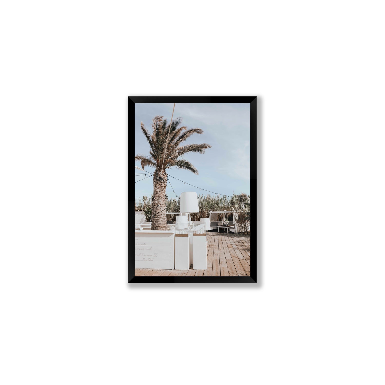 Seabreeze Palm Puglia coastal beach wall art Medium full-bleed fine art print in black frame