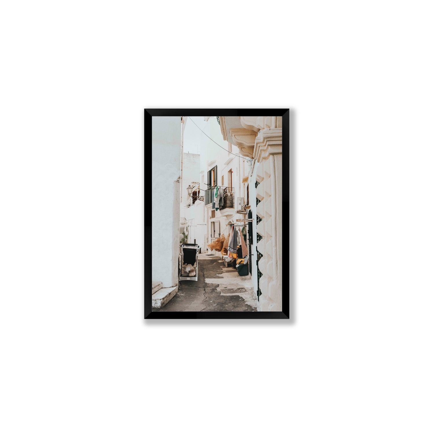 Hanging Harmony Puglia Italian wall art Medium full-bleed fine art print in black frame