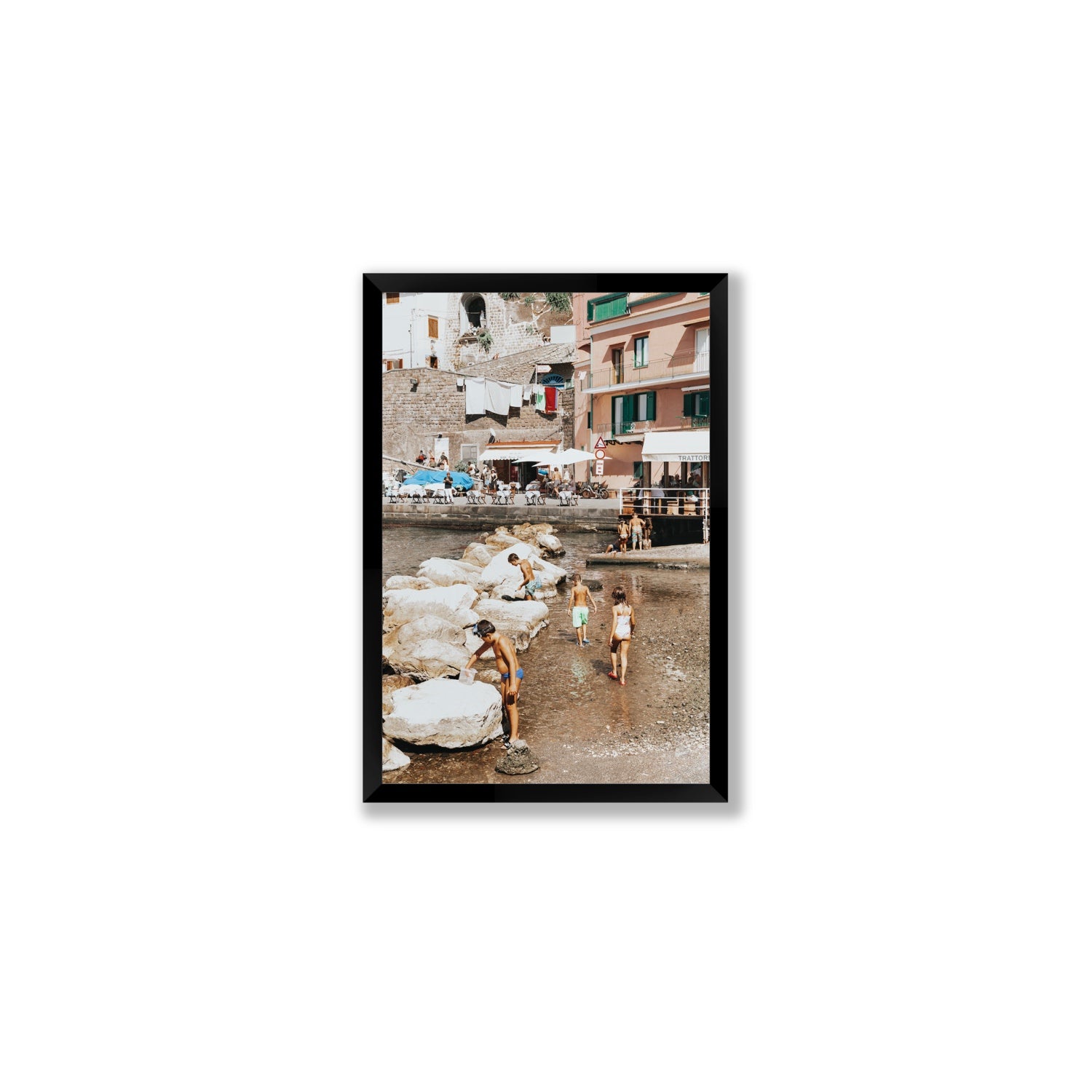 The Beachcombers Sorrento beach coastal wall art Medium full-bleed fine art print in black frame