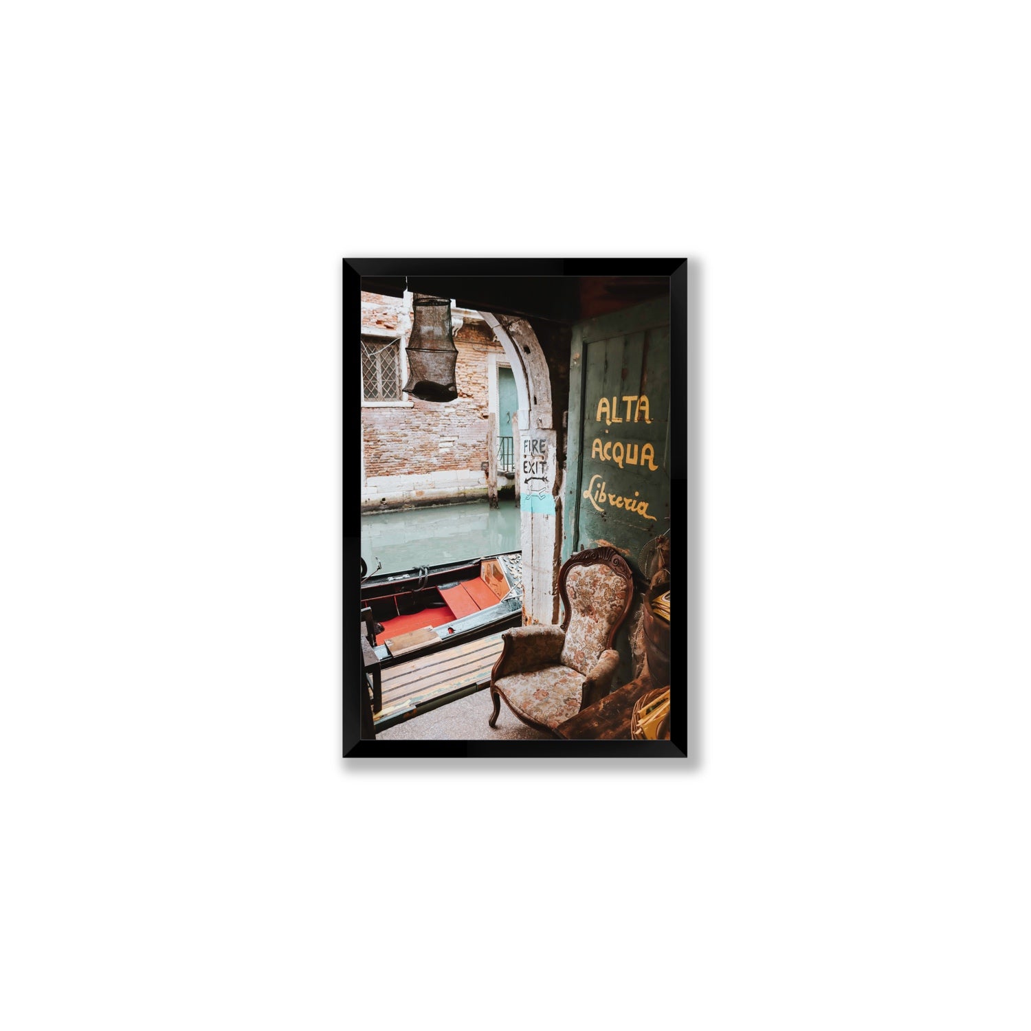 Alta Acqua Venice Bookstore wall art Medium full-bleed fine art print in black frame