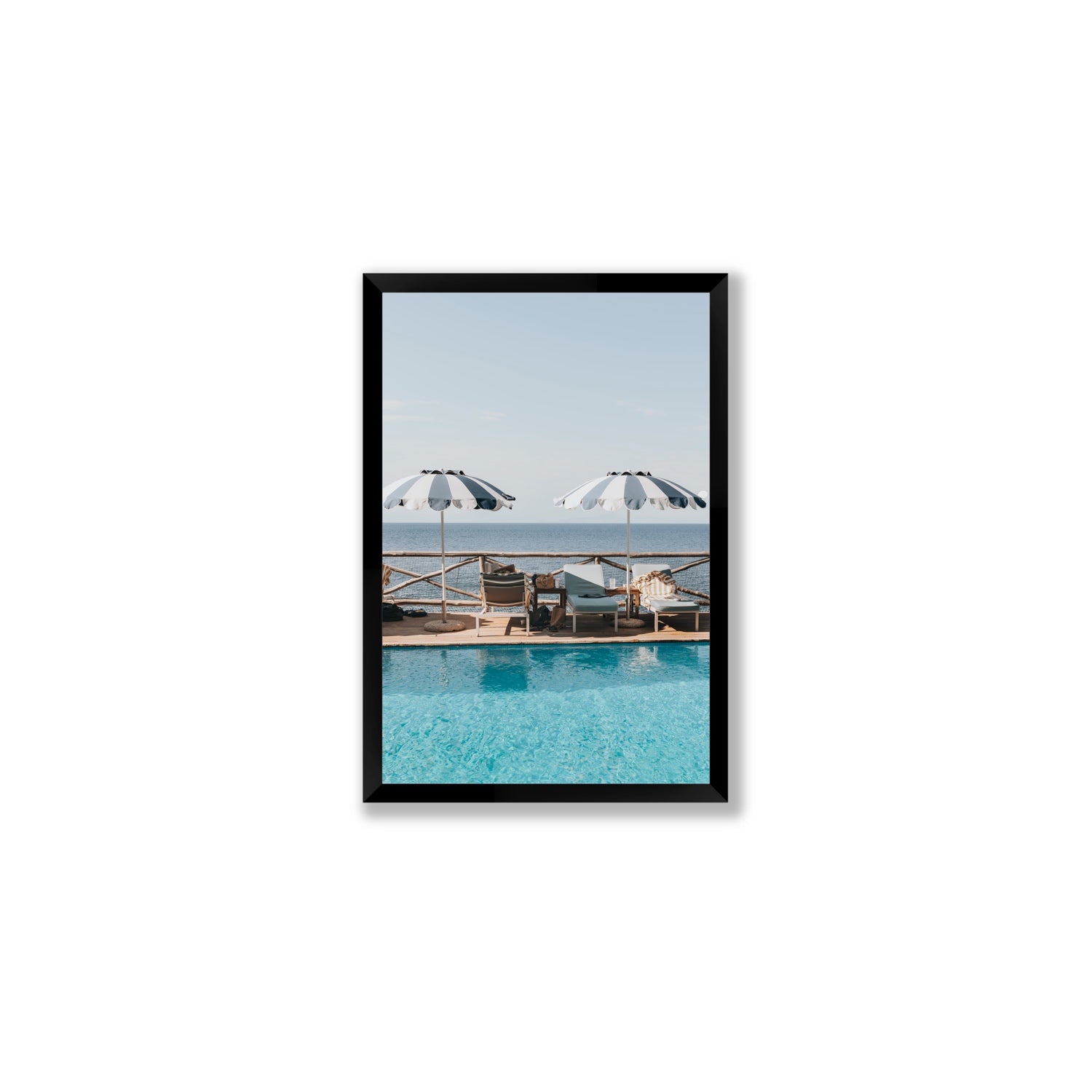 Beach Retreat fine art print, Ischia, Italy, european beach clubs artwork, Medium, Black Frame · Full Bleed, Fine Art Print