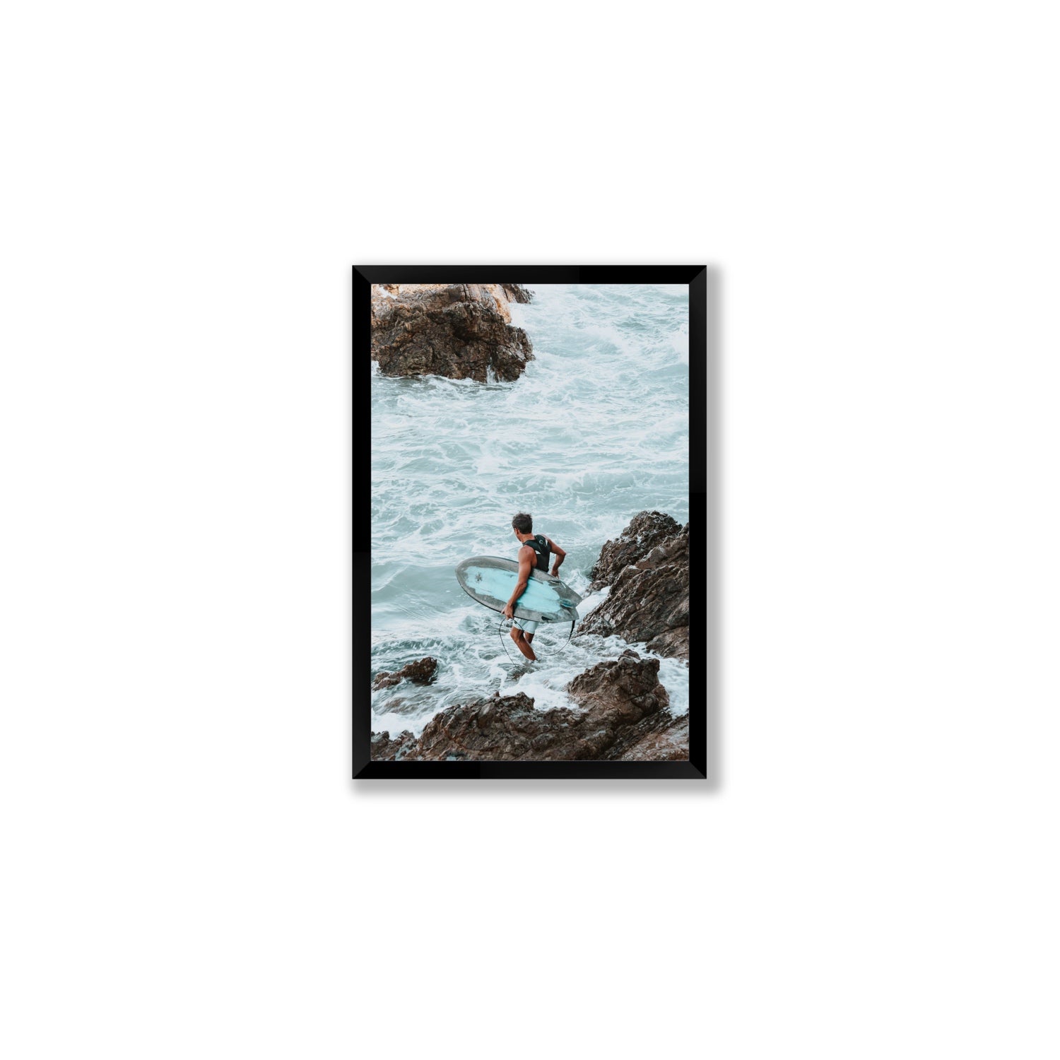 Into The Soup Byron Bay Surf coastal wall art Medium full-bleed fine art print in black frame