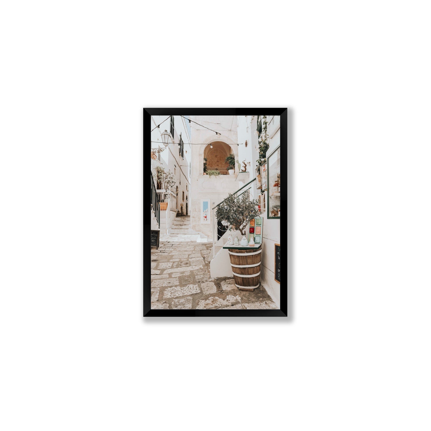 Olive Tree Lane Puglia Ostuni Mediterranean decor wall art Medium full-bleed fine art print in black frame