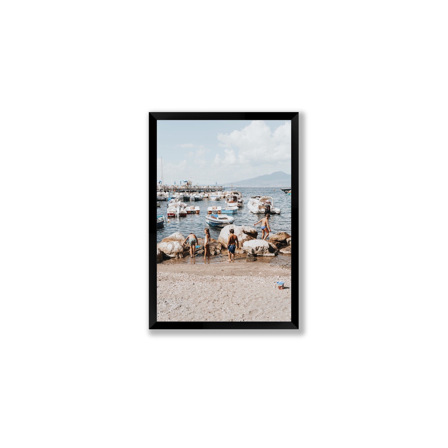 Searching For Treasures Sorrento coastal wall art Medium full-bleed fine art print in black frame