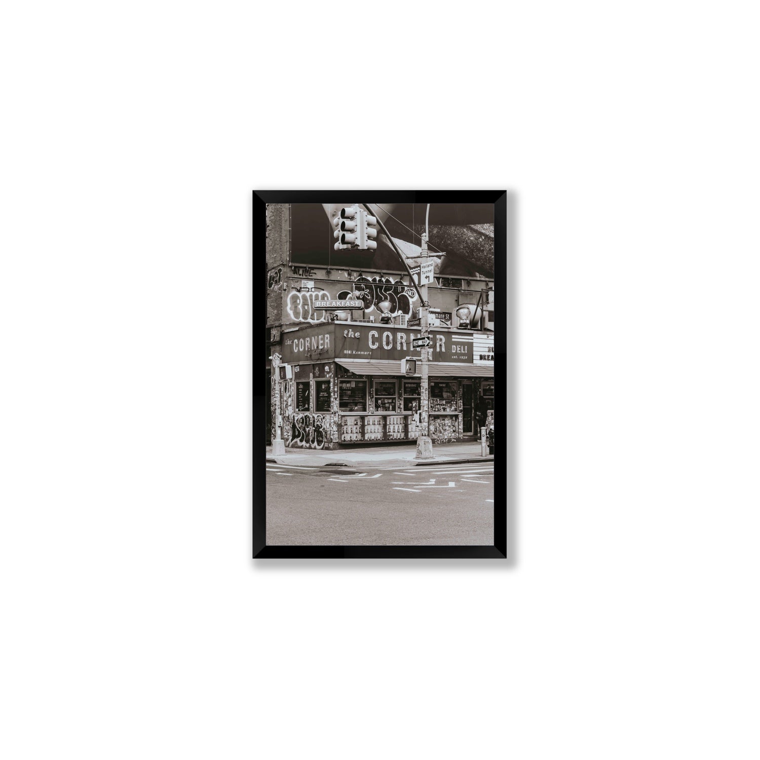 Soho Deli New York NYC Black & White wall art Medium full-bleed fine art print in black frame
