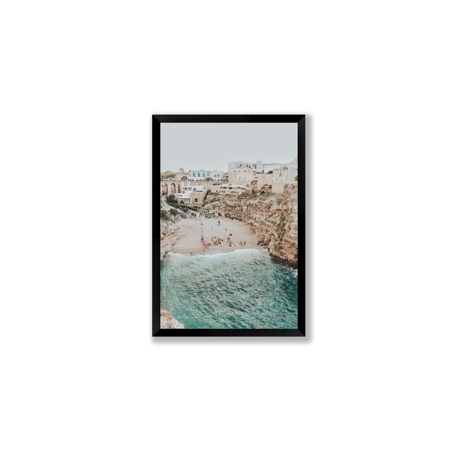 Polignano Vista Puglia coastal Italian beach fine art print Medium full-bleed fine art print in black frame
