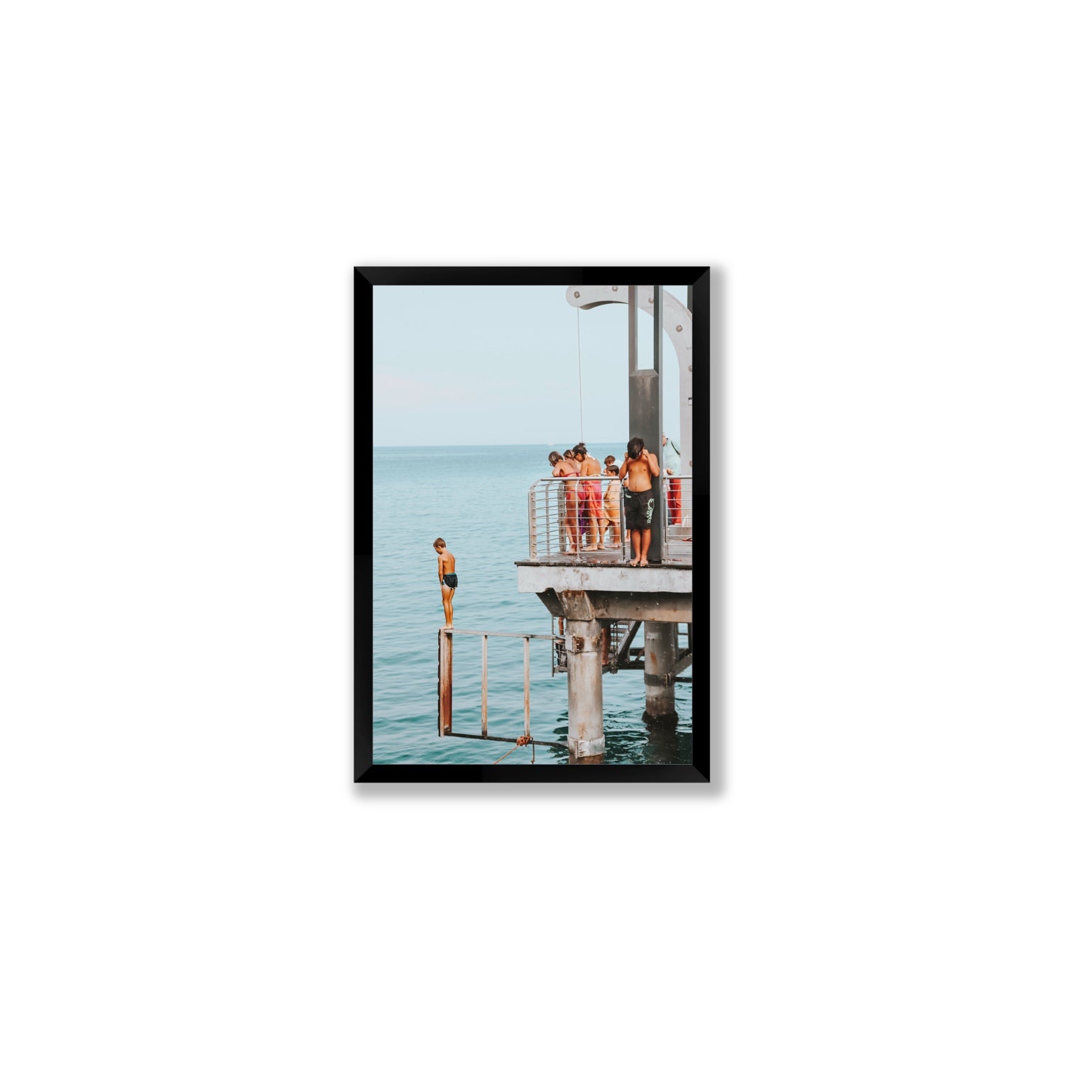 Golden Boy Alassio coastal decor wall art Medium full-bleed fine art print in black frame