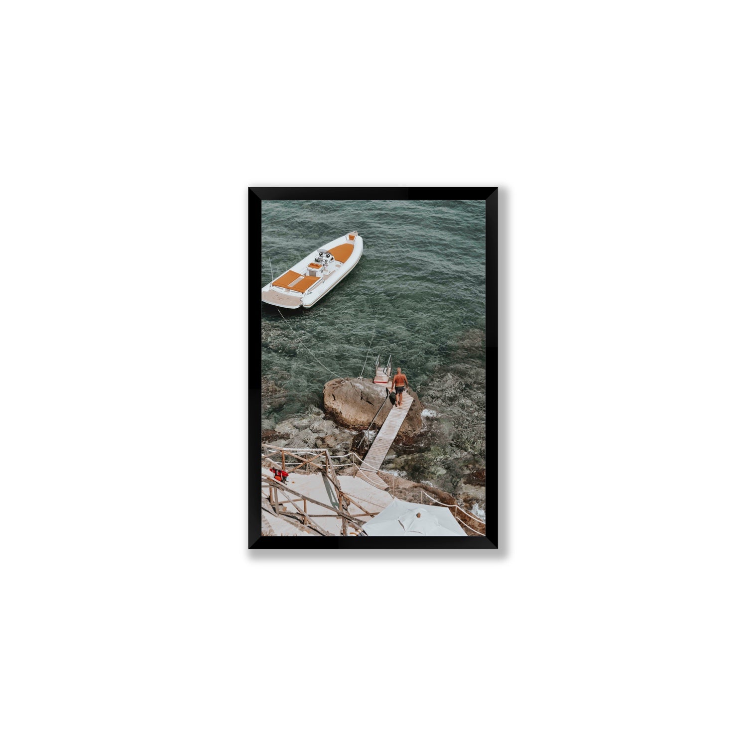 Secret Cove Tuscany coastal Italian wall art Medium full-bleed fine art print in black frame