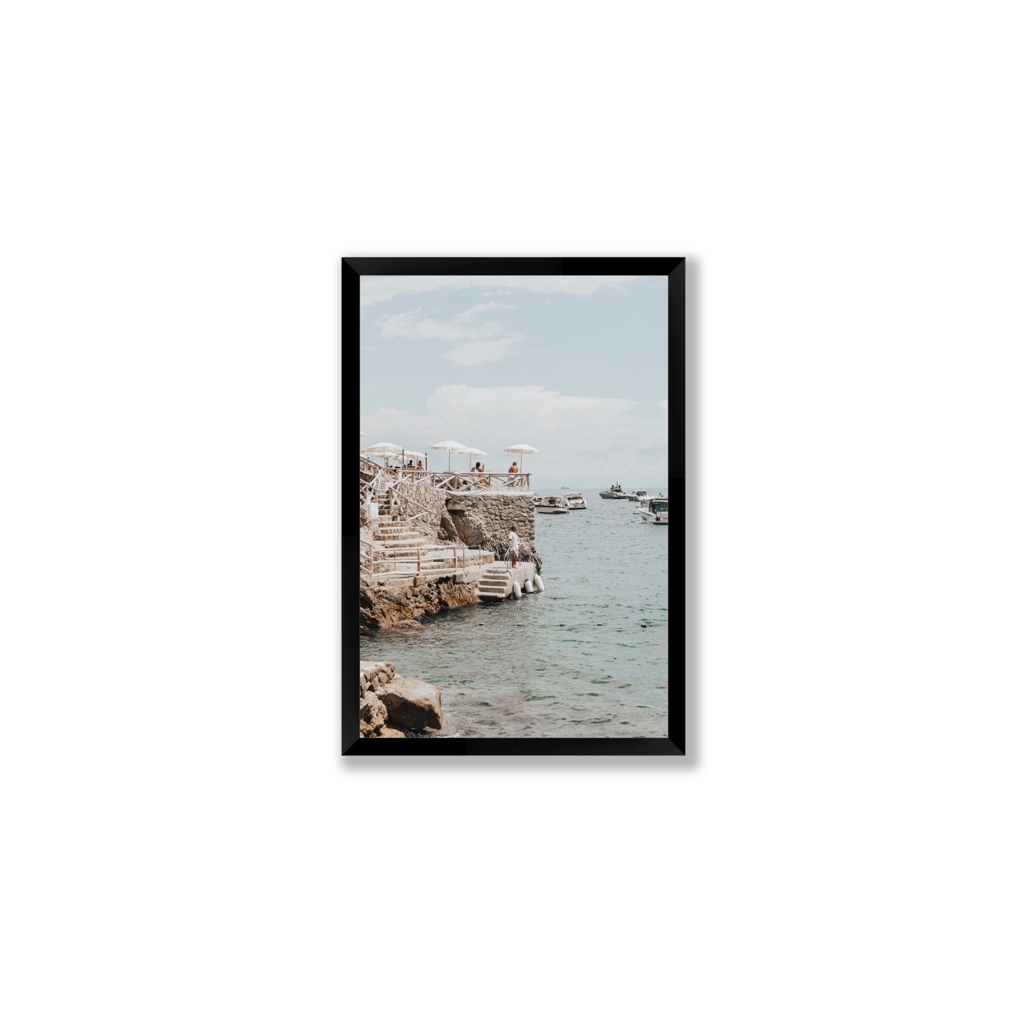 Pier Patrol fine art print, Nerano, Italy, Medium, Black Frame · Full Bleed, Fine Art Print