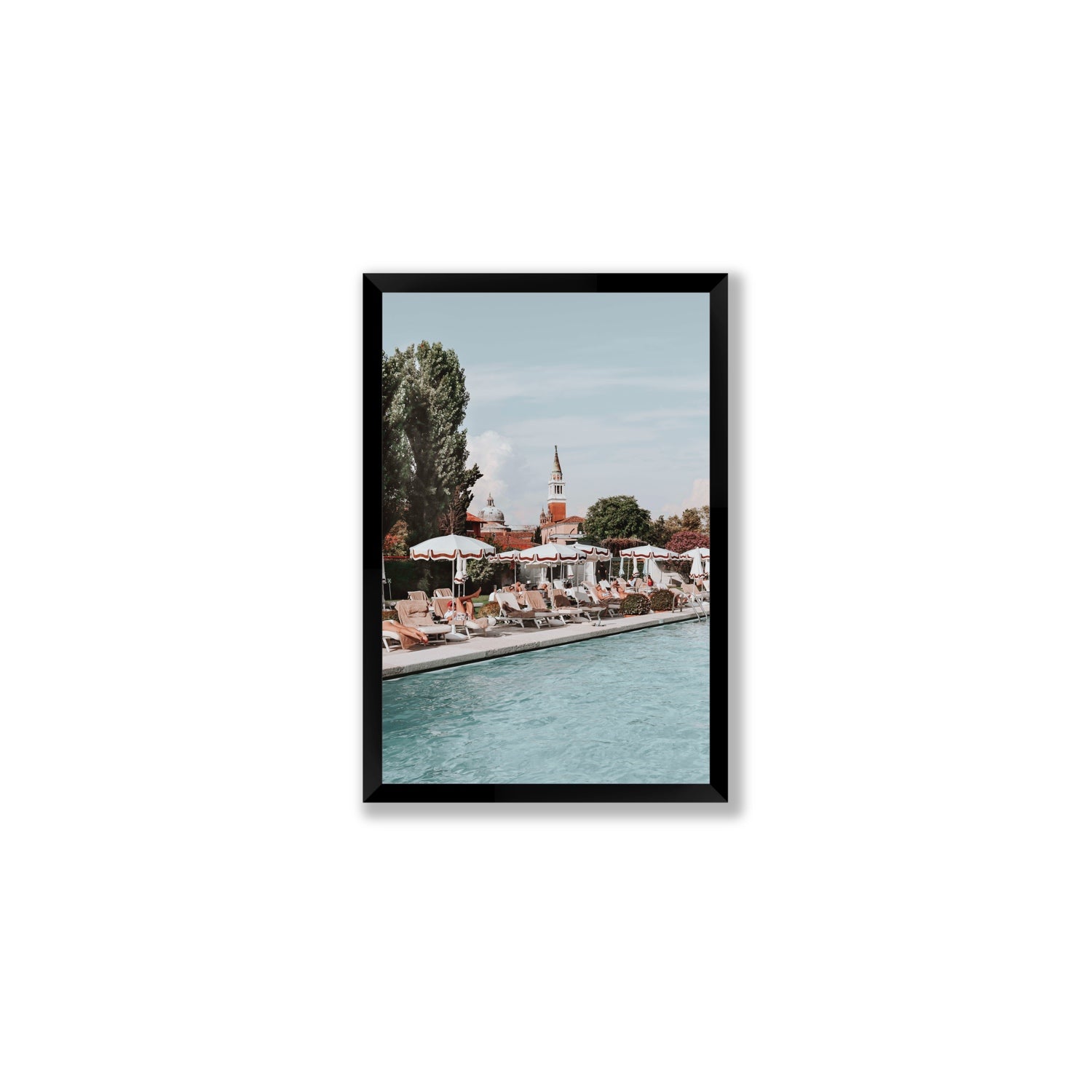 Poolside Perch Venice Italian wall art Medium full-bleed fine art print in black frame