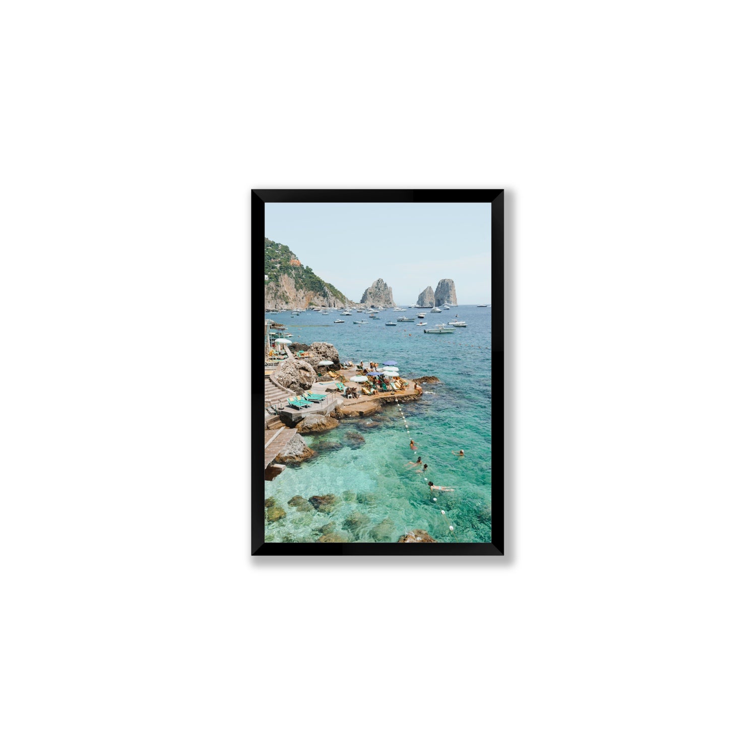 Summertime Blues Capri Mediterranean wall art Medium full-bleed fine art print in black frame