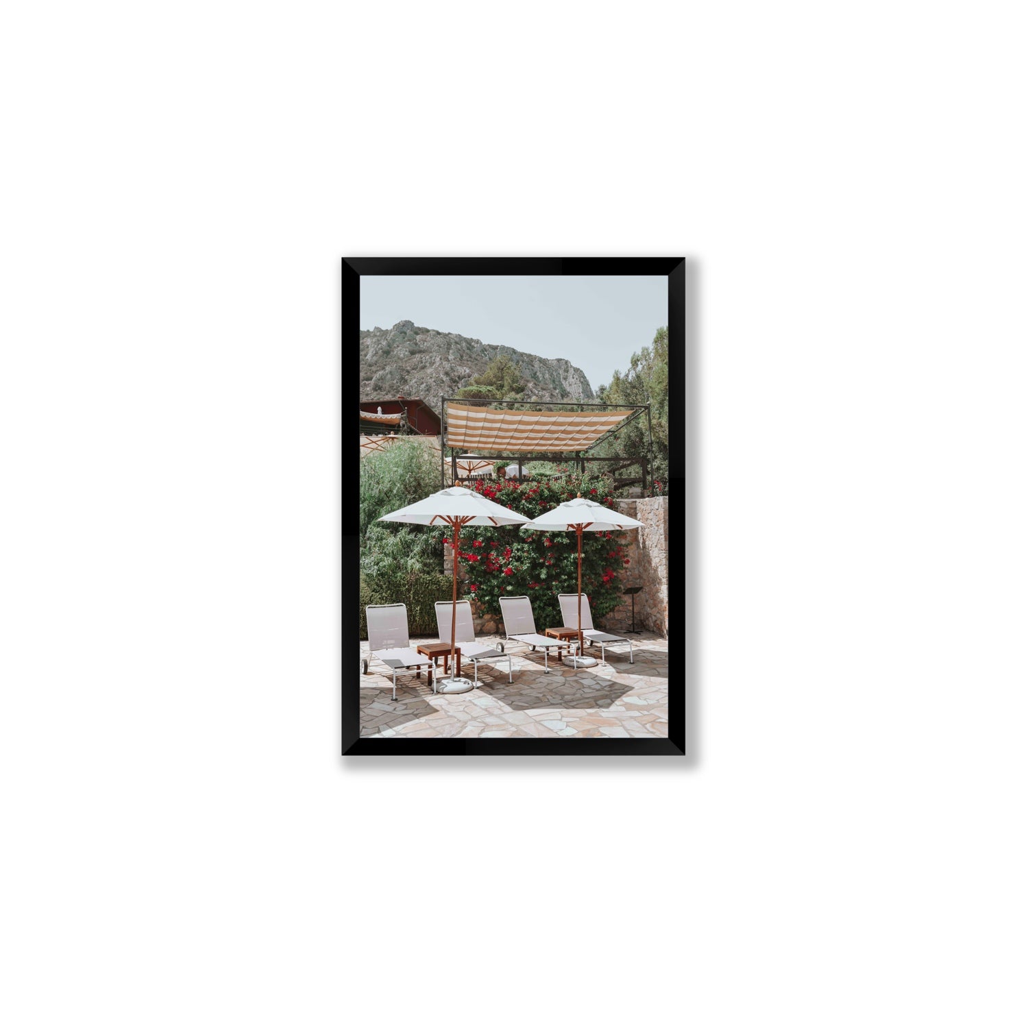 Shades of Leisure Tuscany coastal Italian wall art Medium full-bleed fine art print in black frame