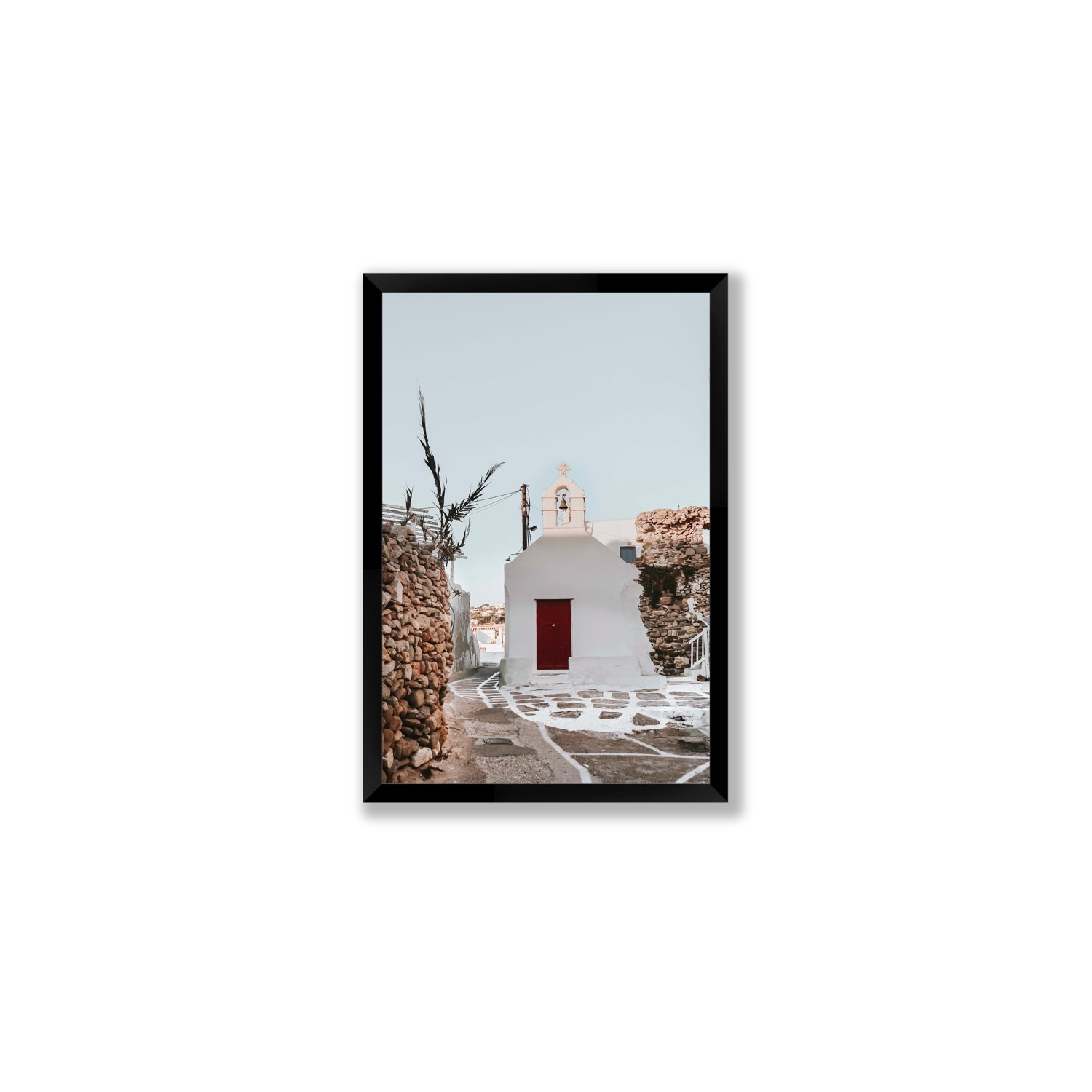 Little Chapel Mykonos Greek island wall art Medium full-bleed fine art print in black frame
