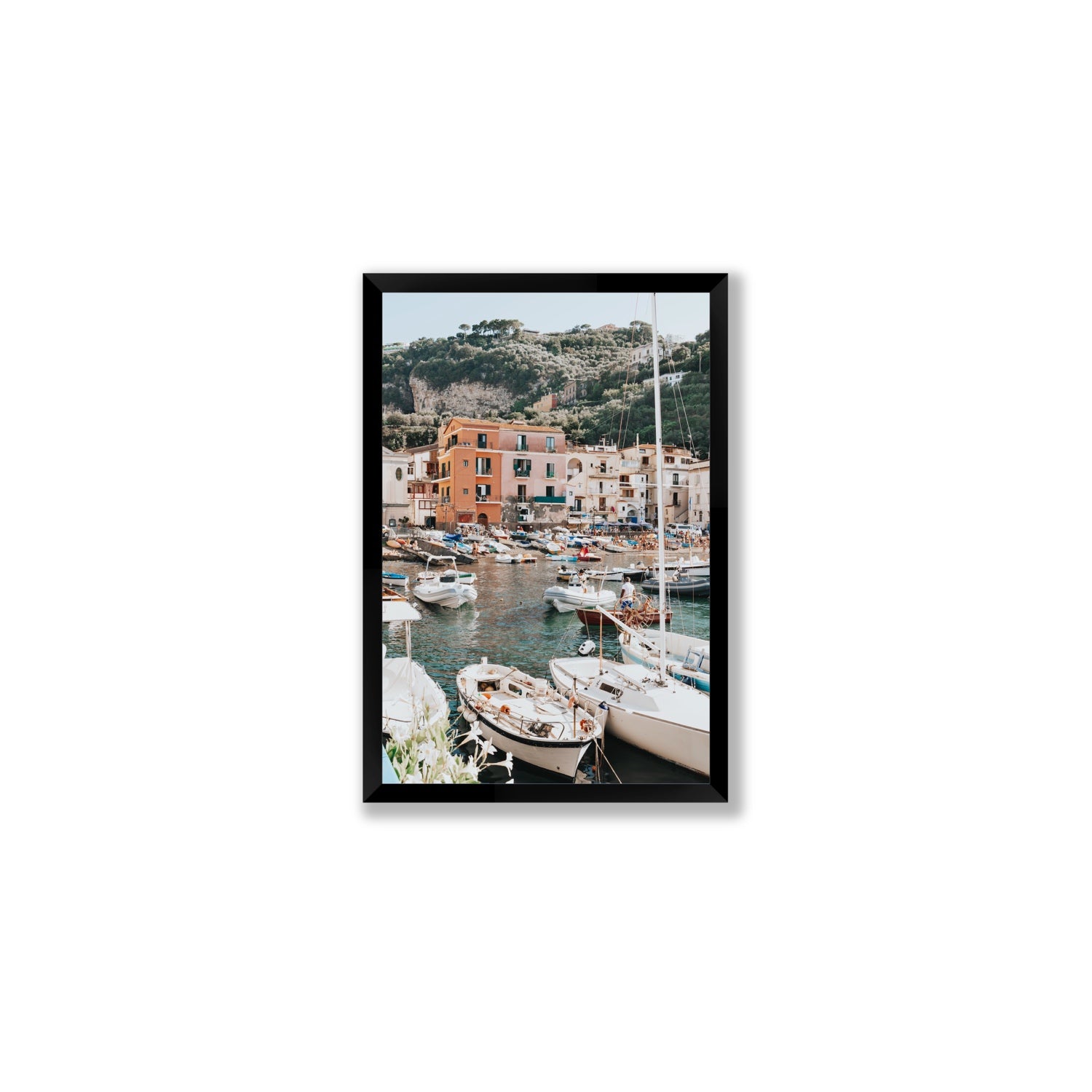 Marina Grande Sorrento coastal Italian wall art Medium full-bleed fine art print in black frame