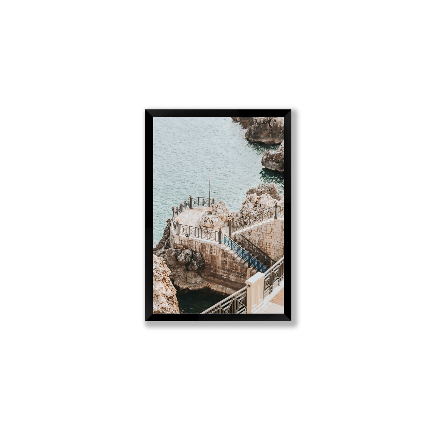 Tidal Staircase Puglia coastal Italian wall art Medium full-bleed fine art print in black frame