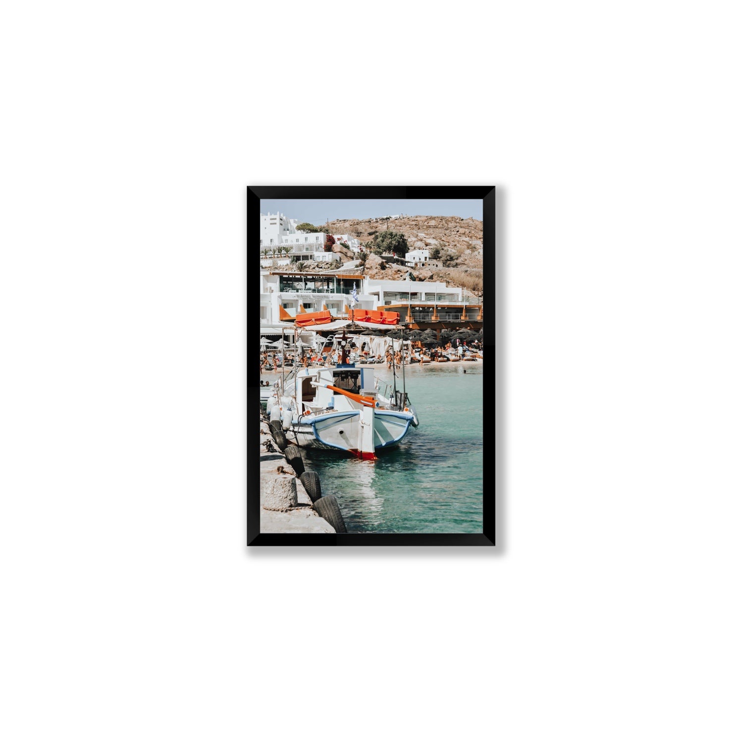 Travel In Style Mykonos Greek island wall art Medium full-bleed fine art print in black frame