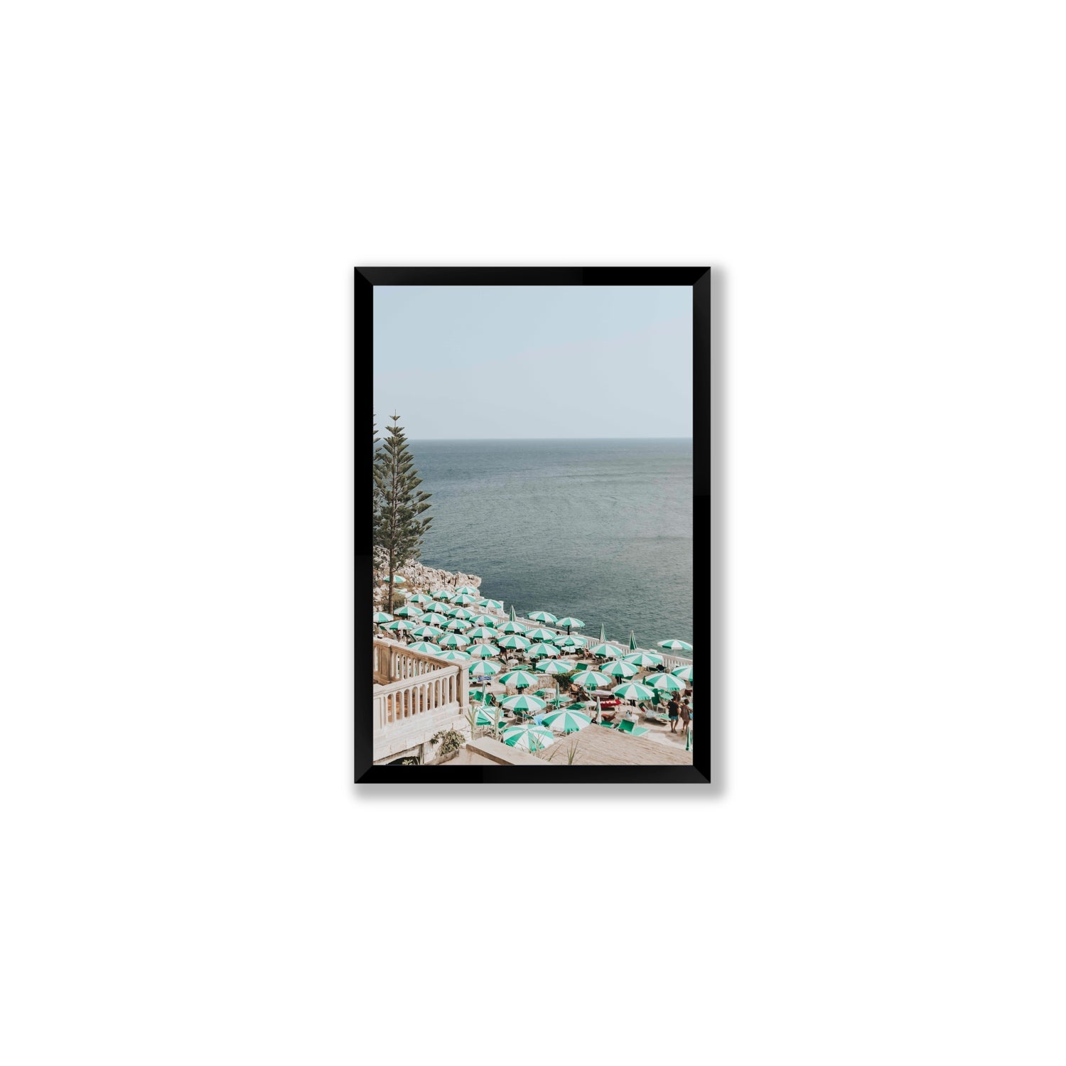 Sun-drenched Stripes Puglia beach coastal wall art Medium full-bleed fine art print in black frame