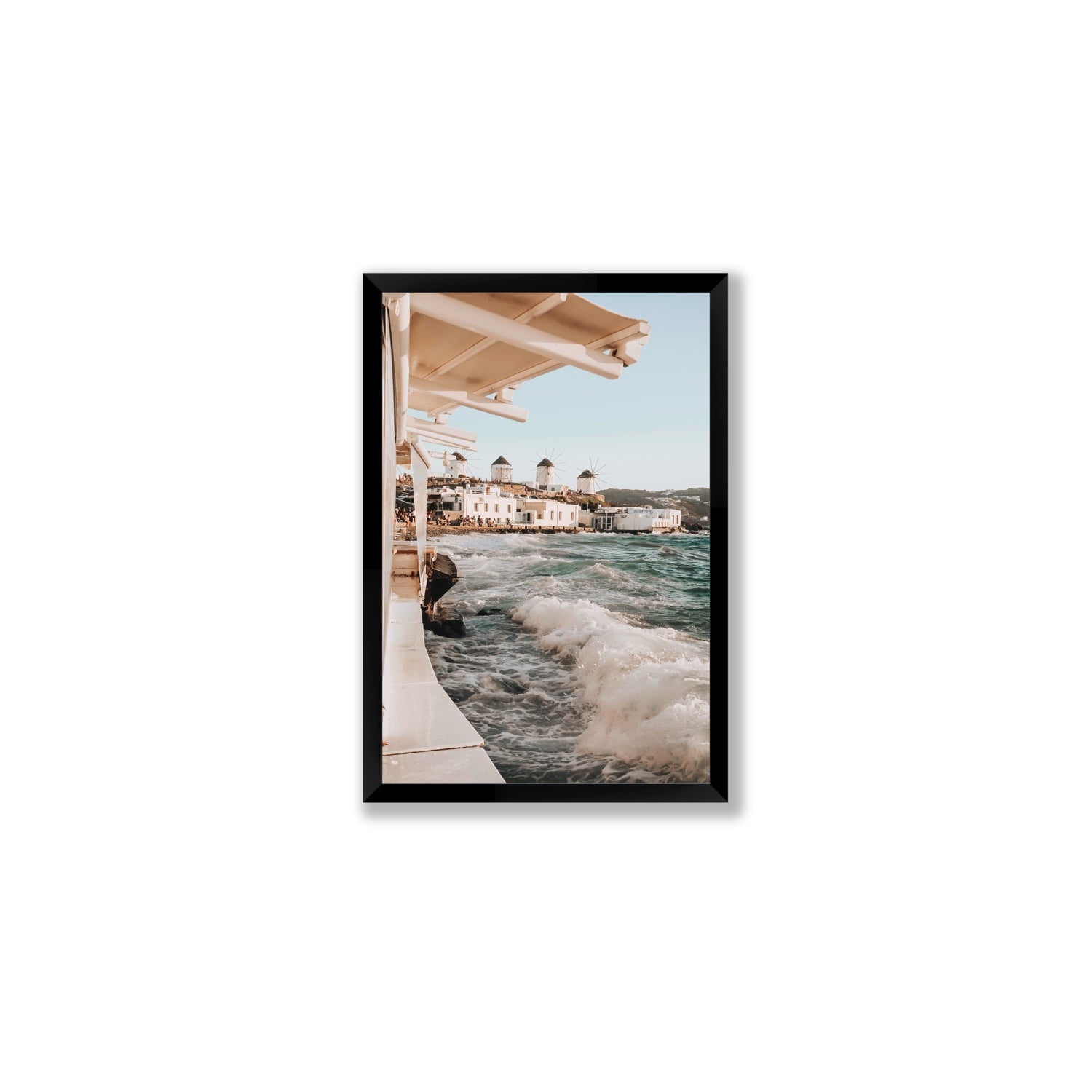 Windmills Mykonos Greek island wall art Medium full-bleed fine art print in black frame