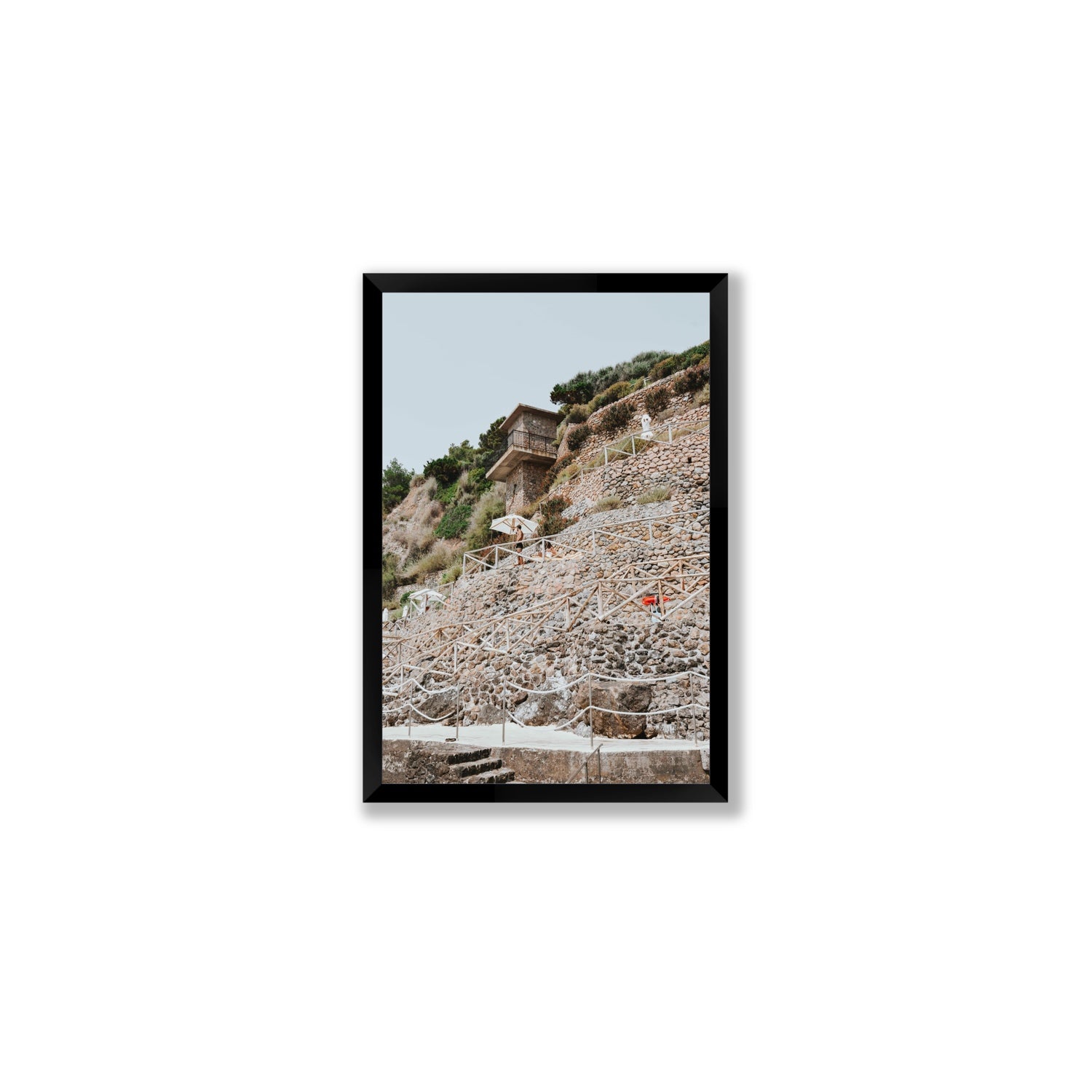 Solitude by the Sea Tuscany coastal Italian wall art Medium full-bleed fine art print in black frame