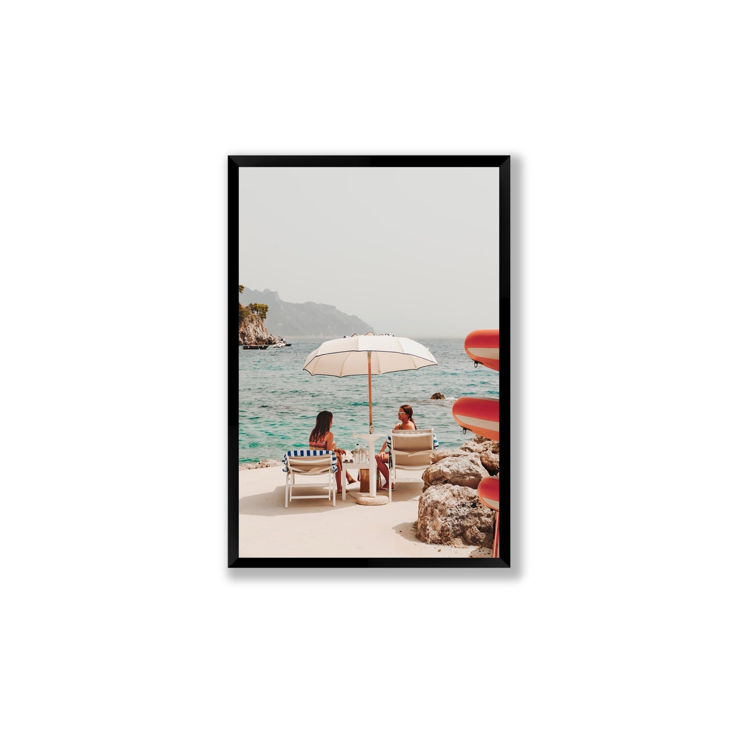 Salty Banter Amalfi Mediterranean wall art Large full-bleed fine art print in black frame