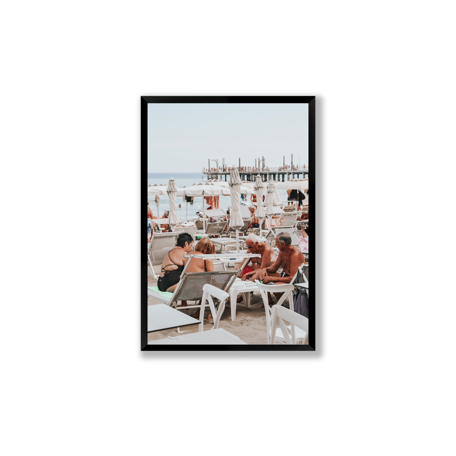 Salted Shuffle fine art print, Alassio, Italy, people and locals artwork, Large, Black Frame · Full Bleed, Fine Art Print