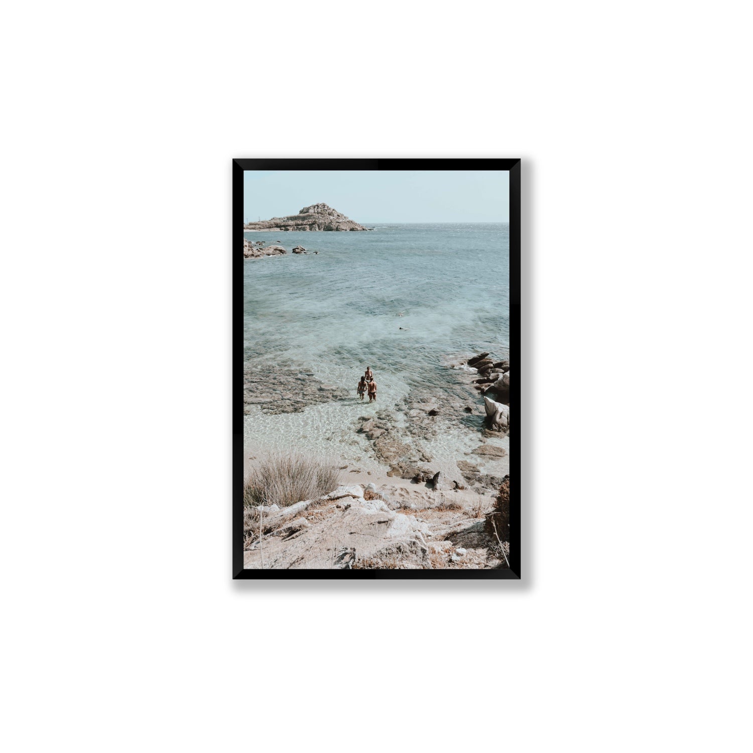Island Life Mykonos coastal Greek island wall art Large full-bleed fine art print in black frame