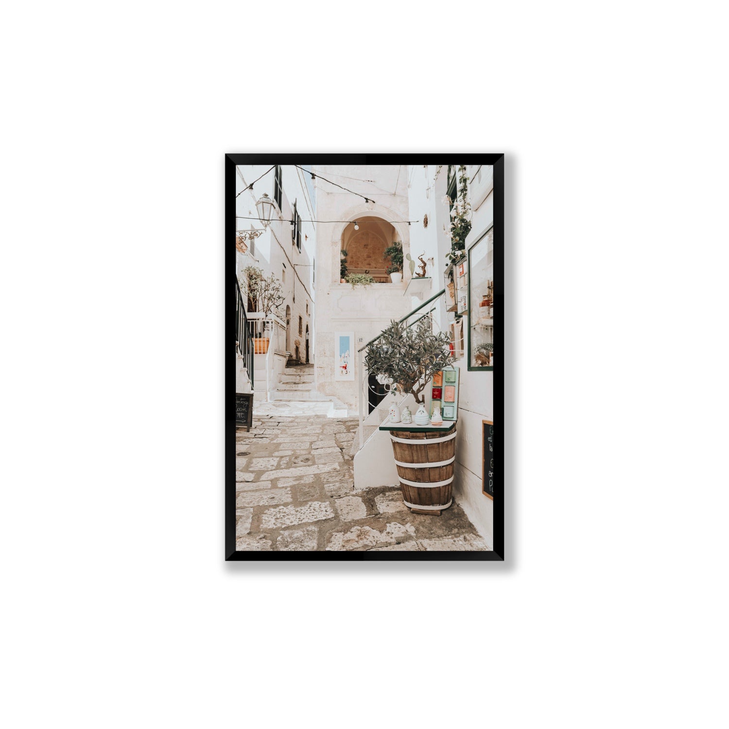 Olive Tree Lane Puglia Ostuni Mediterranean decor wall art Large full-bleed fine art print in black frame