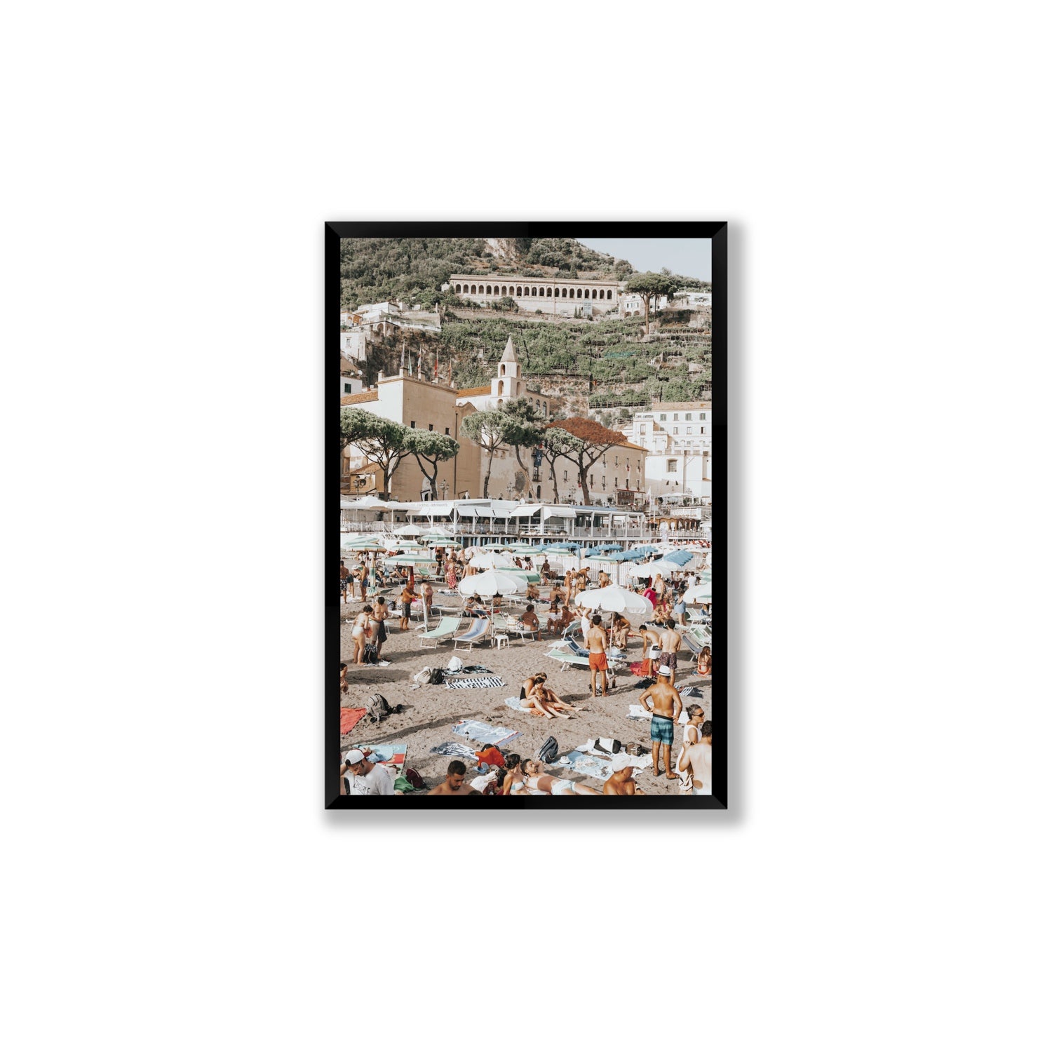 Festa In Spiaggia Amalfi coastal wall art Large full-bleed fine art print in black frame