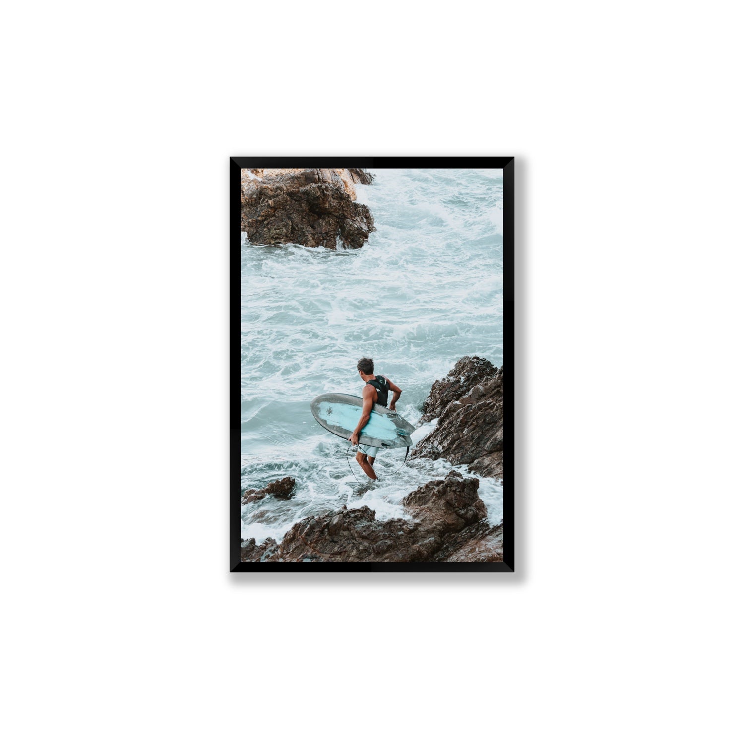 Into The Soup Byron Bay Surf coastal wall art Large full-bleed fine art print in black frame