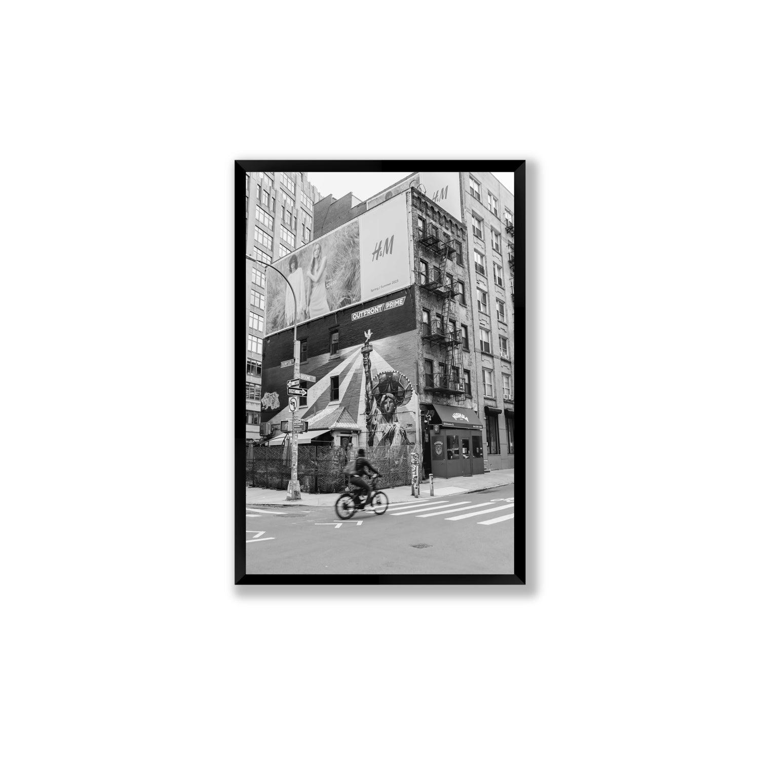 Shadows Of Liberty New York NYC Black & White wall art Large full-bleed fine art print in black frame