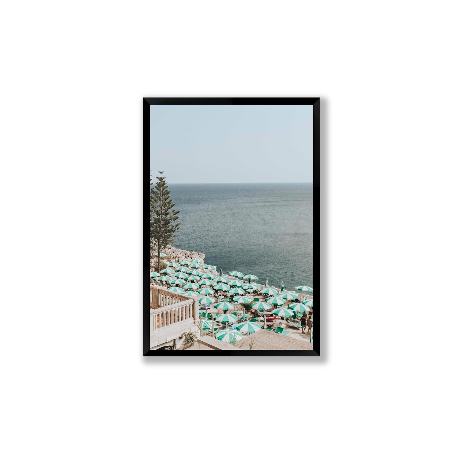 Sun-drenched Stripes Puglia beach coastal wall art Large full-bleed fine art print in black frame