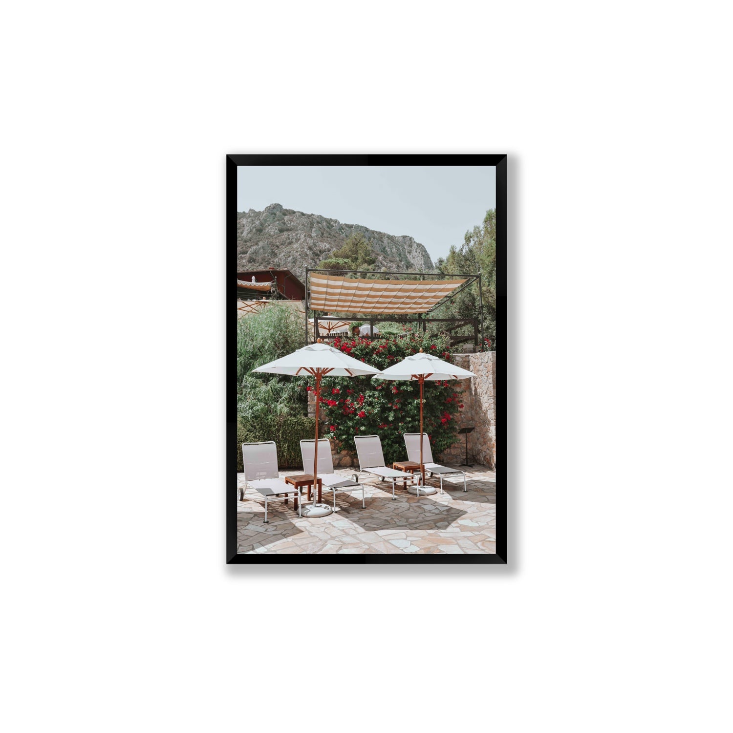 Shades of Leisure Tuscany coastal Italian wall art Large full-bleed fine art print in black frame