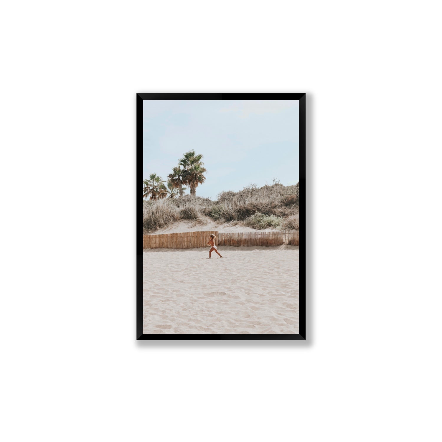 Joyful Sprint Puglia beach coastal fine art print Large full-bleed fine art print in black frame