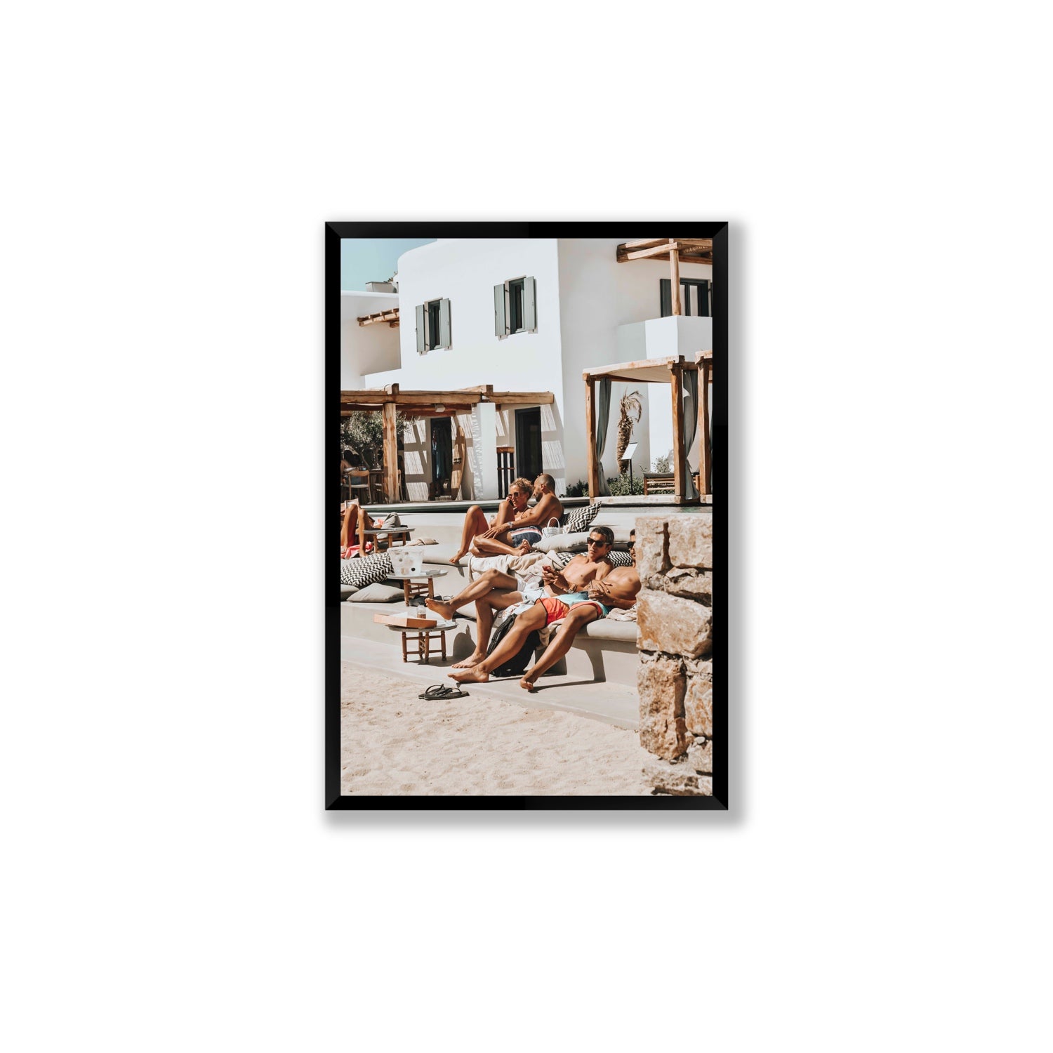 Style That Sizzles Mykonos Greek island wall art Large full-bleed fine art print in black frame
