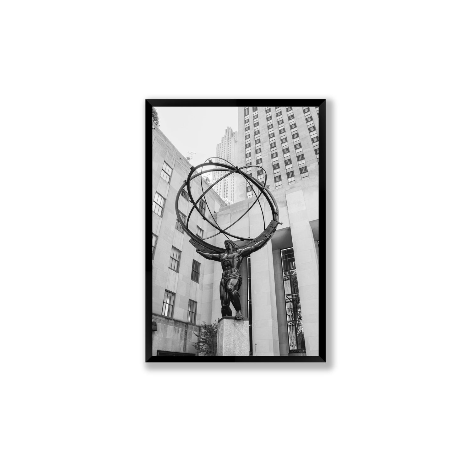 Atlas Ascends New York NYC Black & White wall art Large full-bleed fine art print in black frame