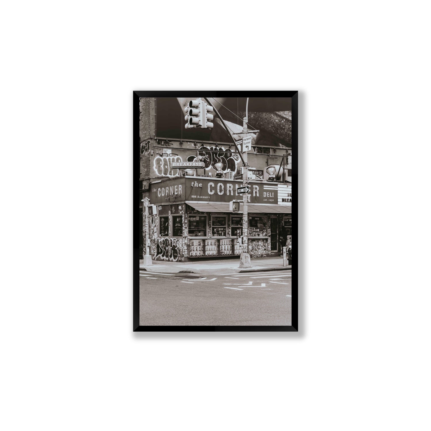Soho Deli New York NYC Black & White wall art Large full-bleed fine art print in black frame